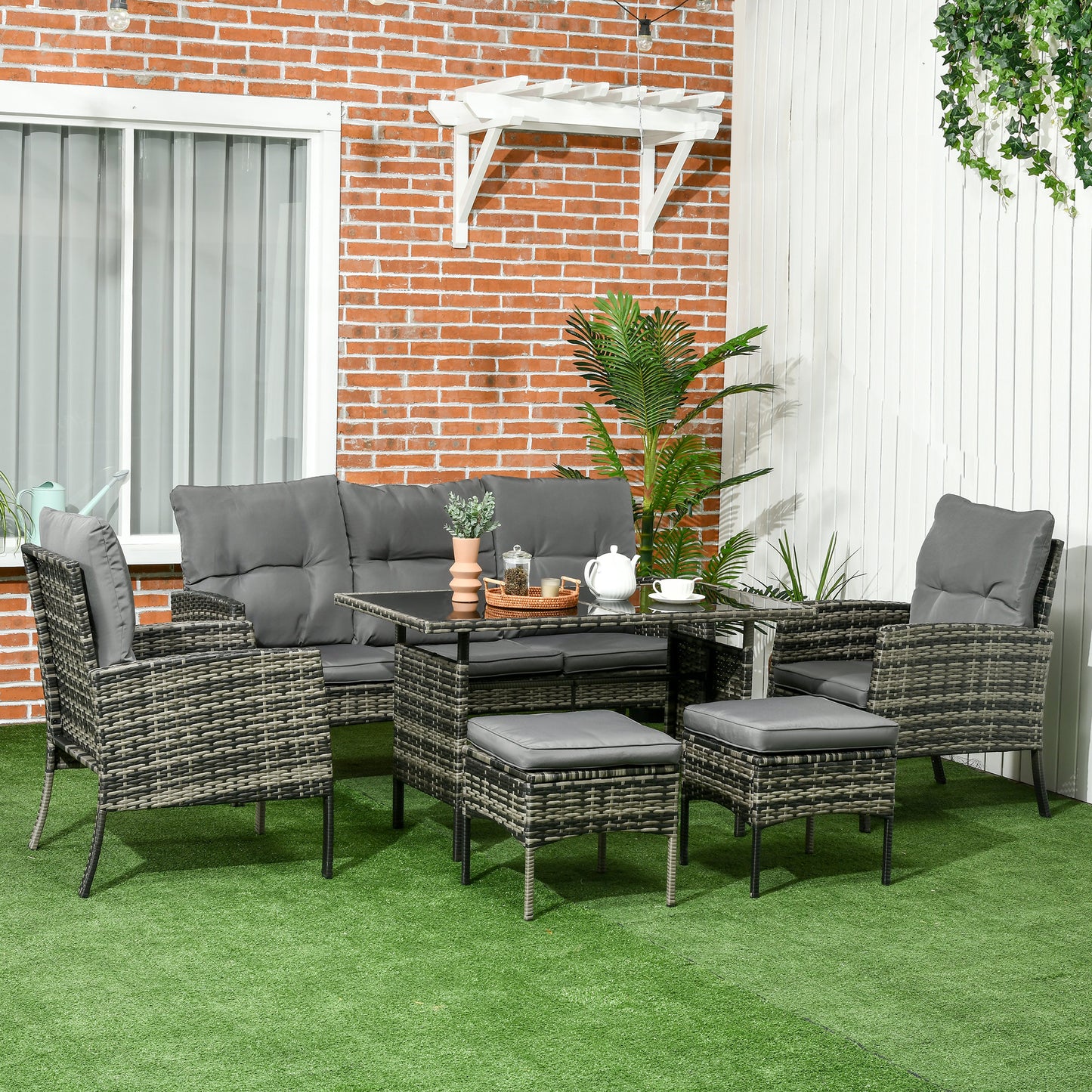Mediterraneo 5 Seater Rattan Garden Furniture Set, 2 Armchairs, 3-Seater Wicker Sofa