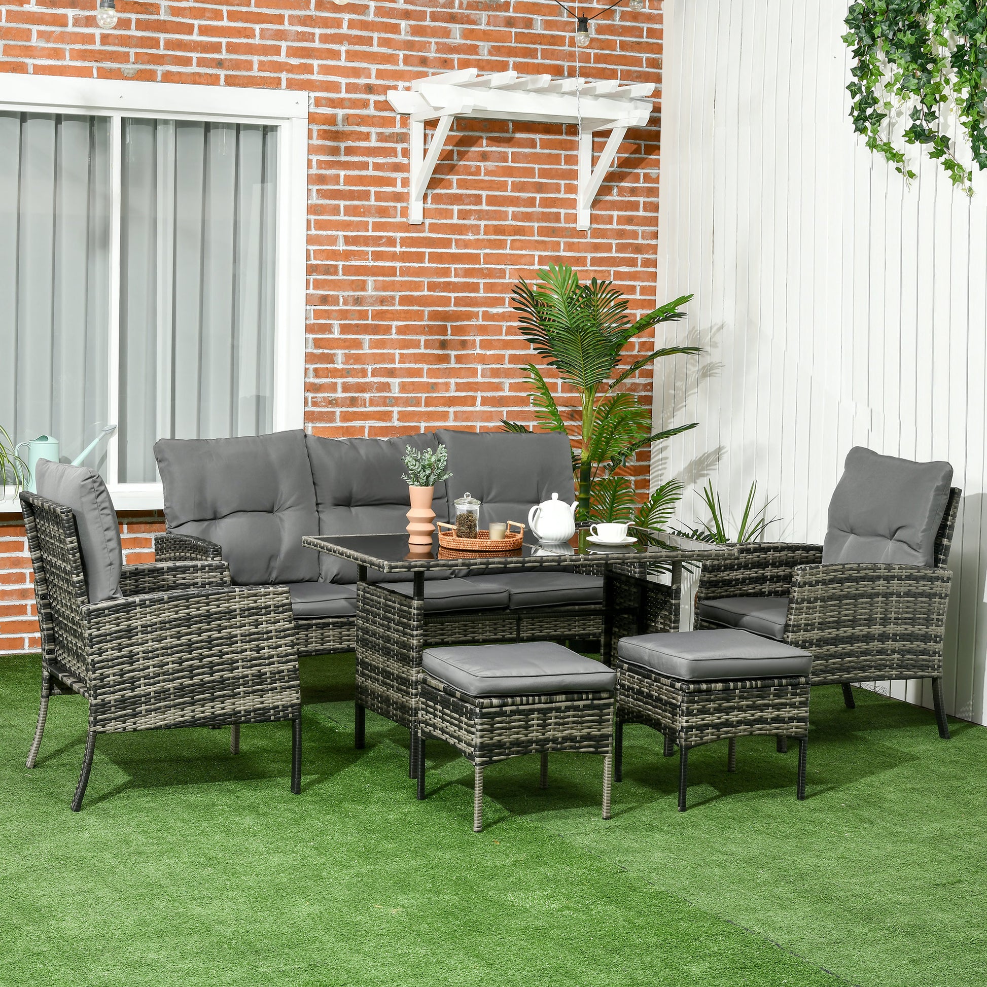 Mediterraneo 5 Seater Rattan Garden Furniture Set, 2 Armchairs, 3-Seater Wicker Sofa