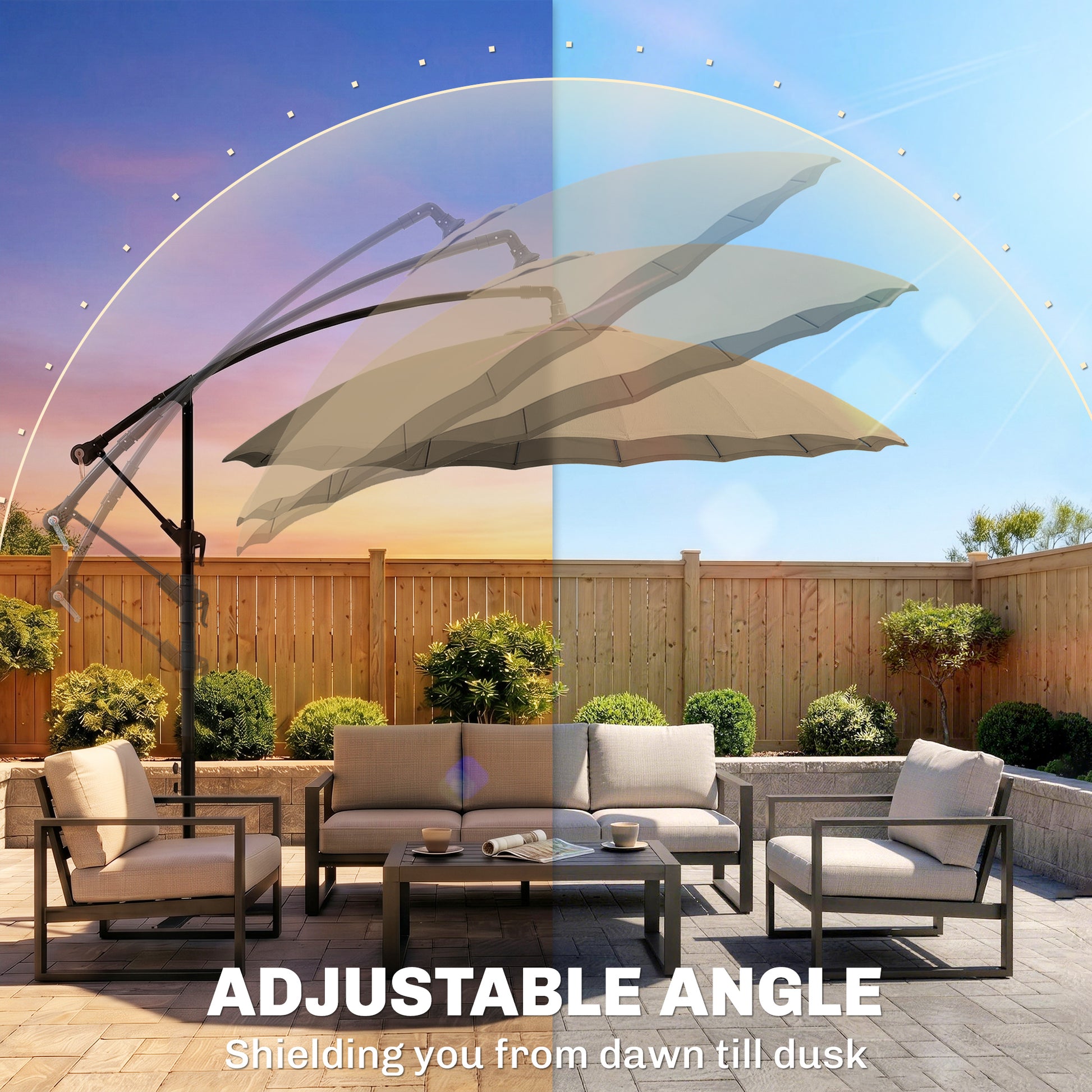 Outsunny 3(m) Cantilever Umbrella 18 Ribs & Vents Adjustable Angle for Patio Khaki