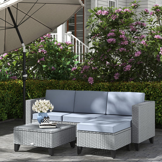 Verona 5-Piece Rattan Garden Furniture Set with Corner Sofa, Footstools, Coffee Table, for Poolside, Grey