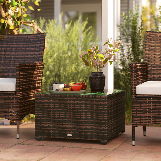 Santorini 62 x 62cm Glass-Top Rattan Side Table - Brown