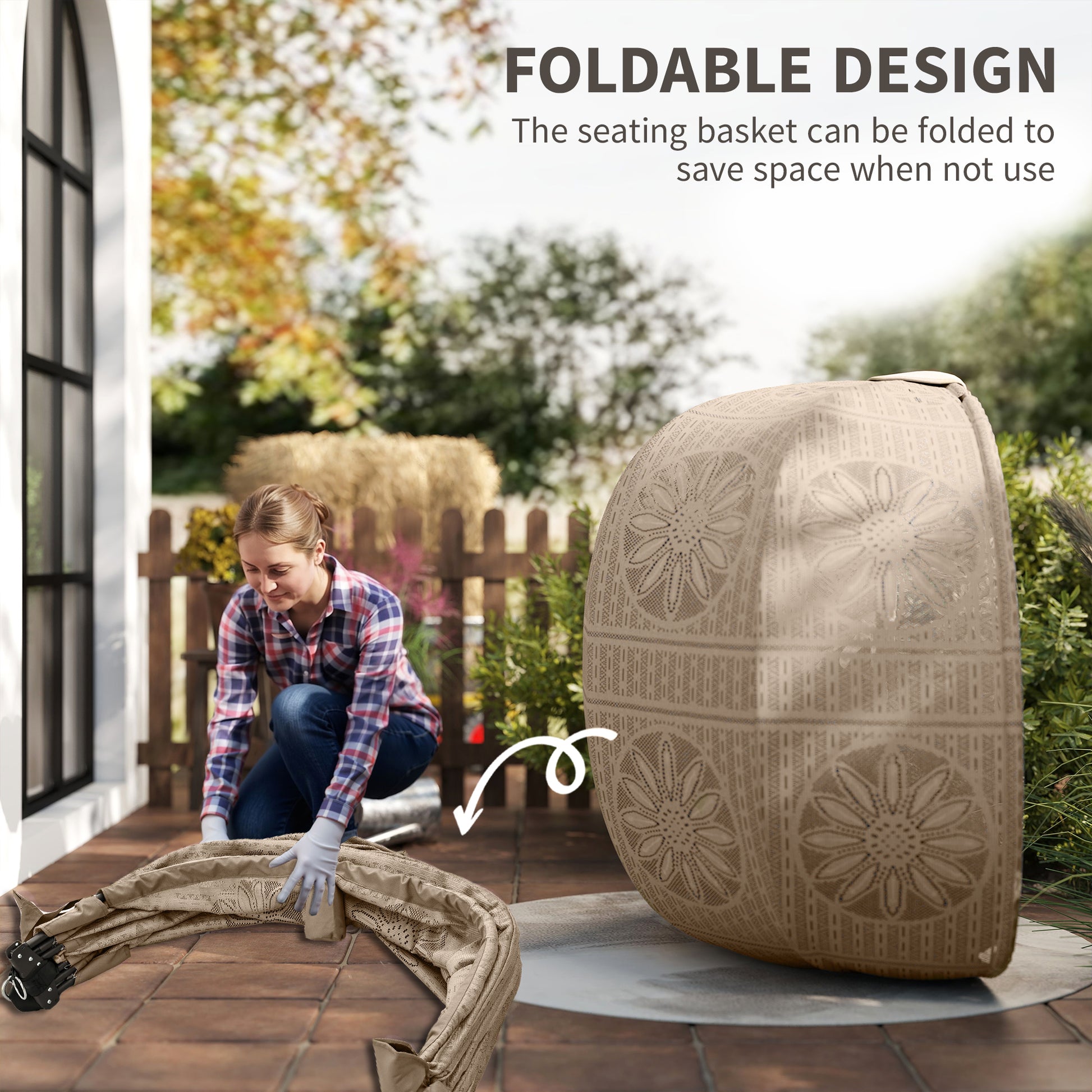 Outsunny Round Egg Basket Chair, with Steel Stand, Sand