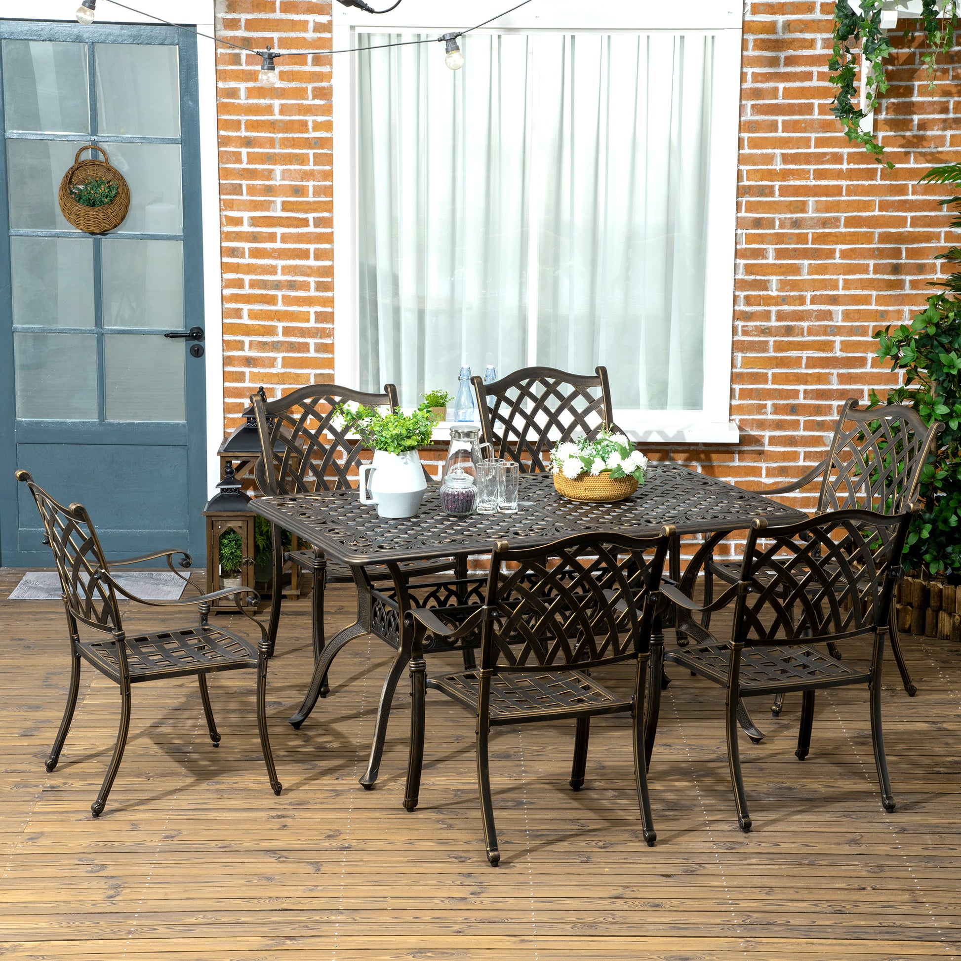 Mediterraneo 7 PCs Garden Patio Dining Set with Parasol Hole