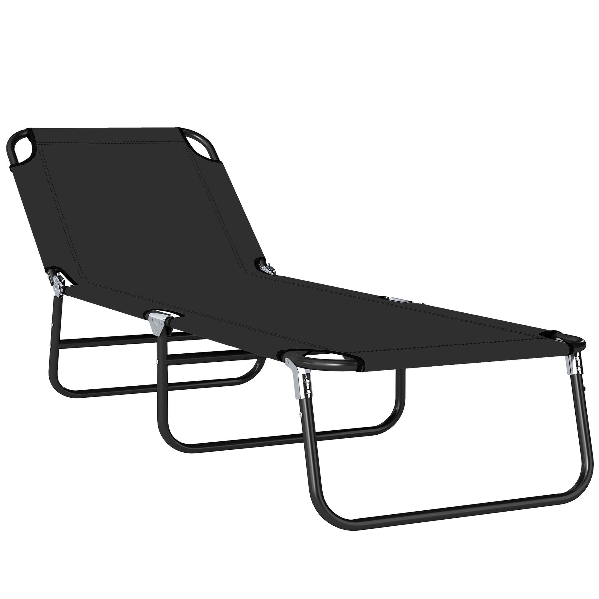 Outsunny Foldable Sun Lounger with 5-Position Adjustable Backrest, Outdoor Portable Recliner Chaise Lounge Chair with Oxford Fabric for Patio, Beach, Garden, Camping, Black
