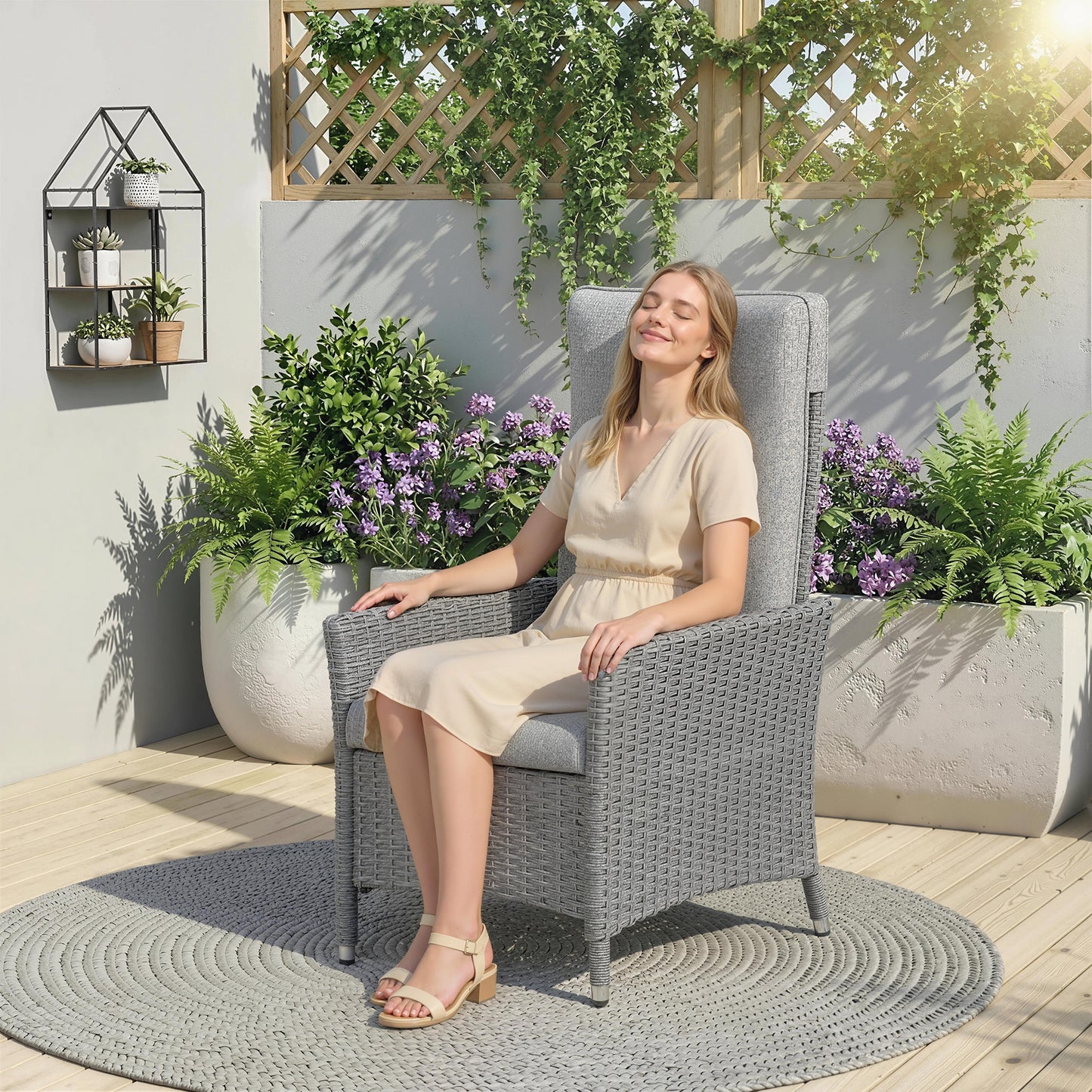 Riviera 105°-150° Reclining Rattan Chair - Light Grey