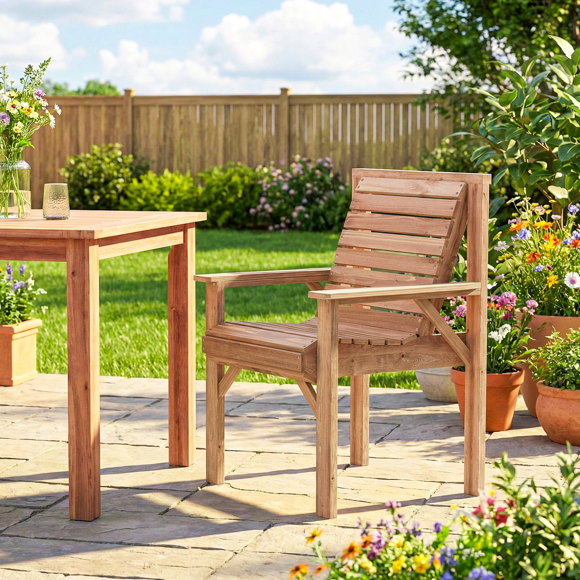 Marbella Wooden Garden Dining Chair, Garden Chair Garden Armchair with Curved Seat and Wide Armrests