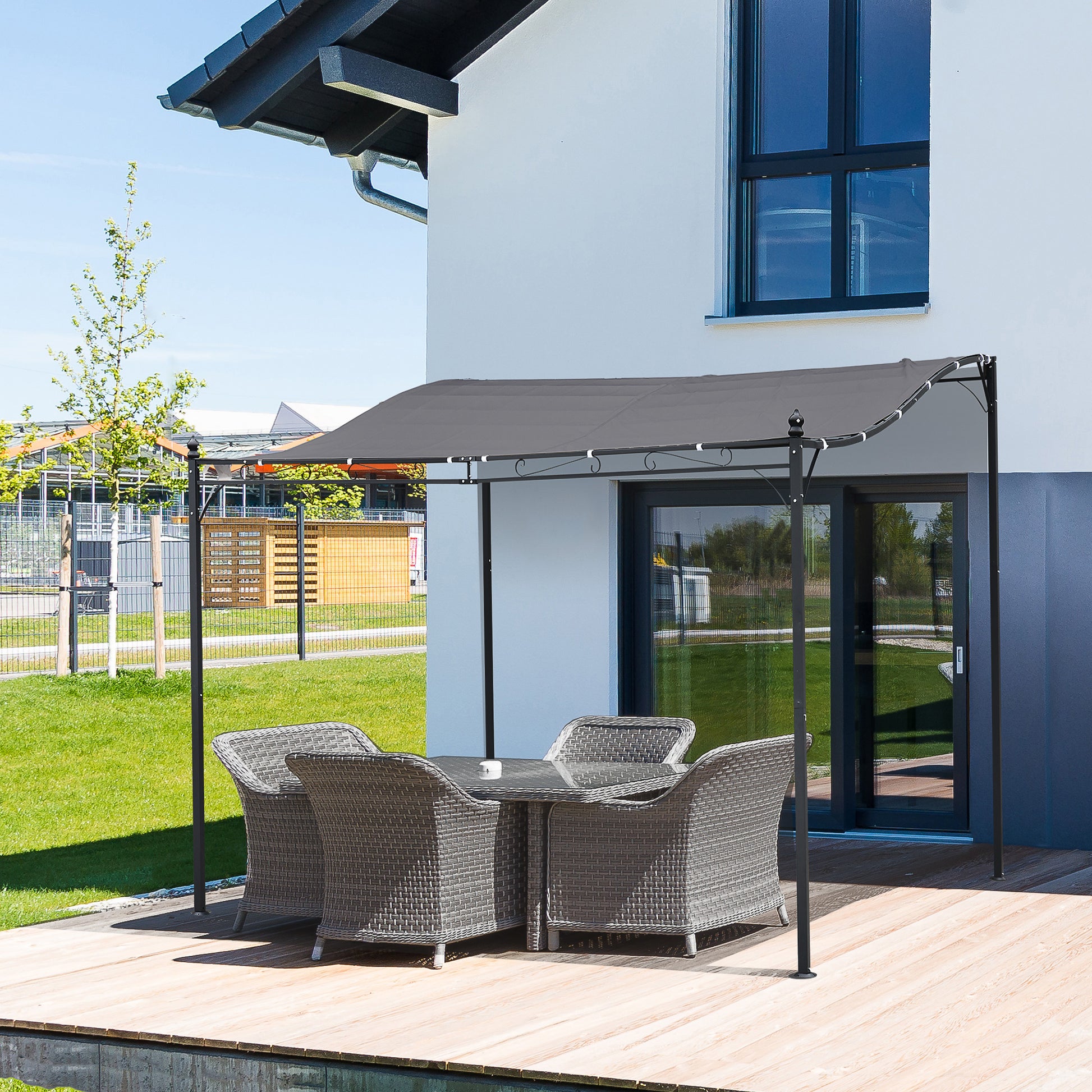 3x3m Metal Pergola with Canopy Garden Awning for Garden Parties, Grey
