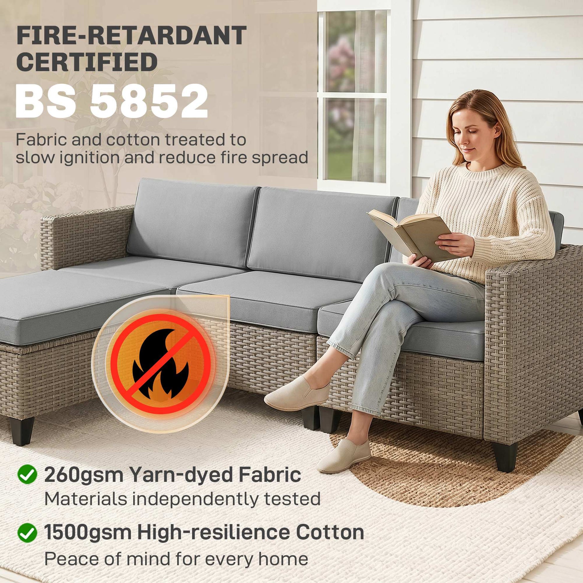 Outsunny 5-Piece Rattan Patio Furniture Set with Corner Sofa, Footstools, Coffee Table, for Poolside, Brown