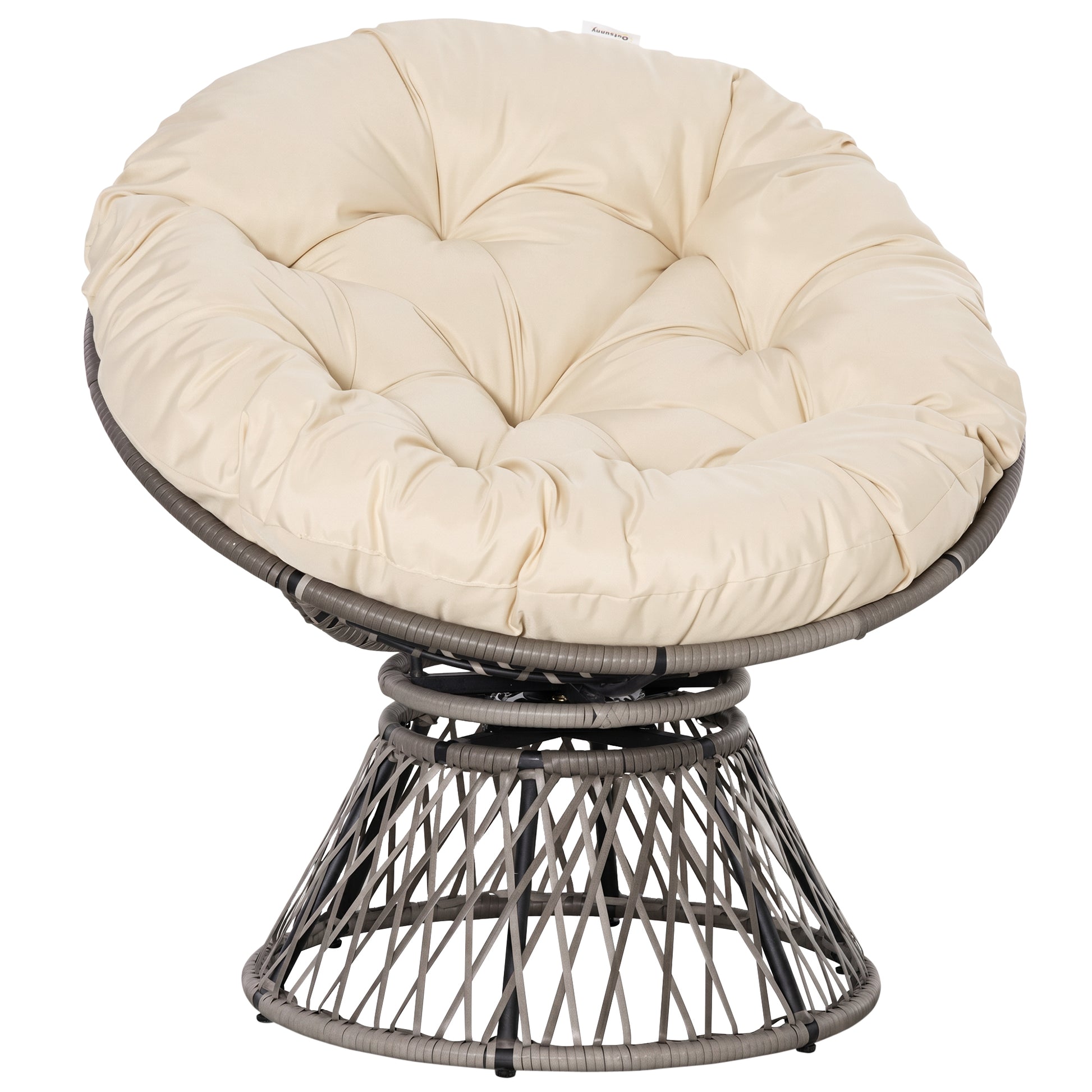 Outsunny 360° Swivel Rattan Moon Bowl Chair Round Lounge Garden Wicker Basket Seat with Padded Cushion Oversized for Outdoor Indoor, Beige