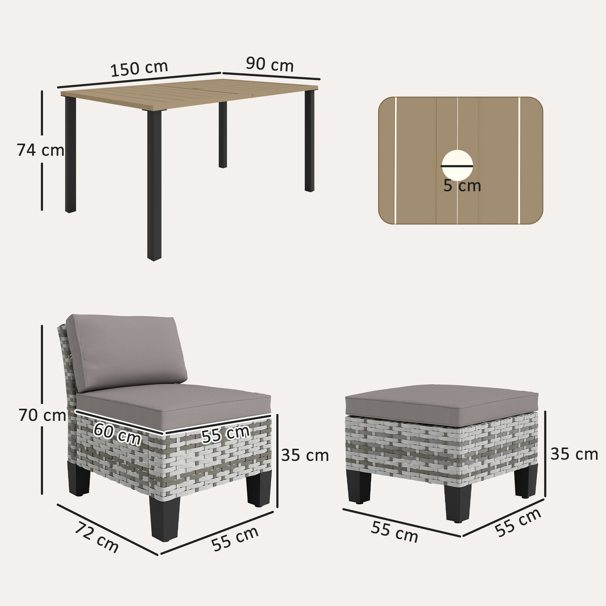 Outsunny Seven-Piece Rattan Dining Set - Grey