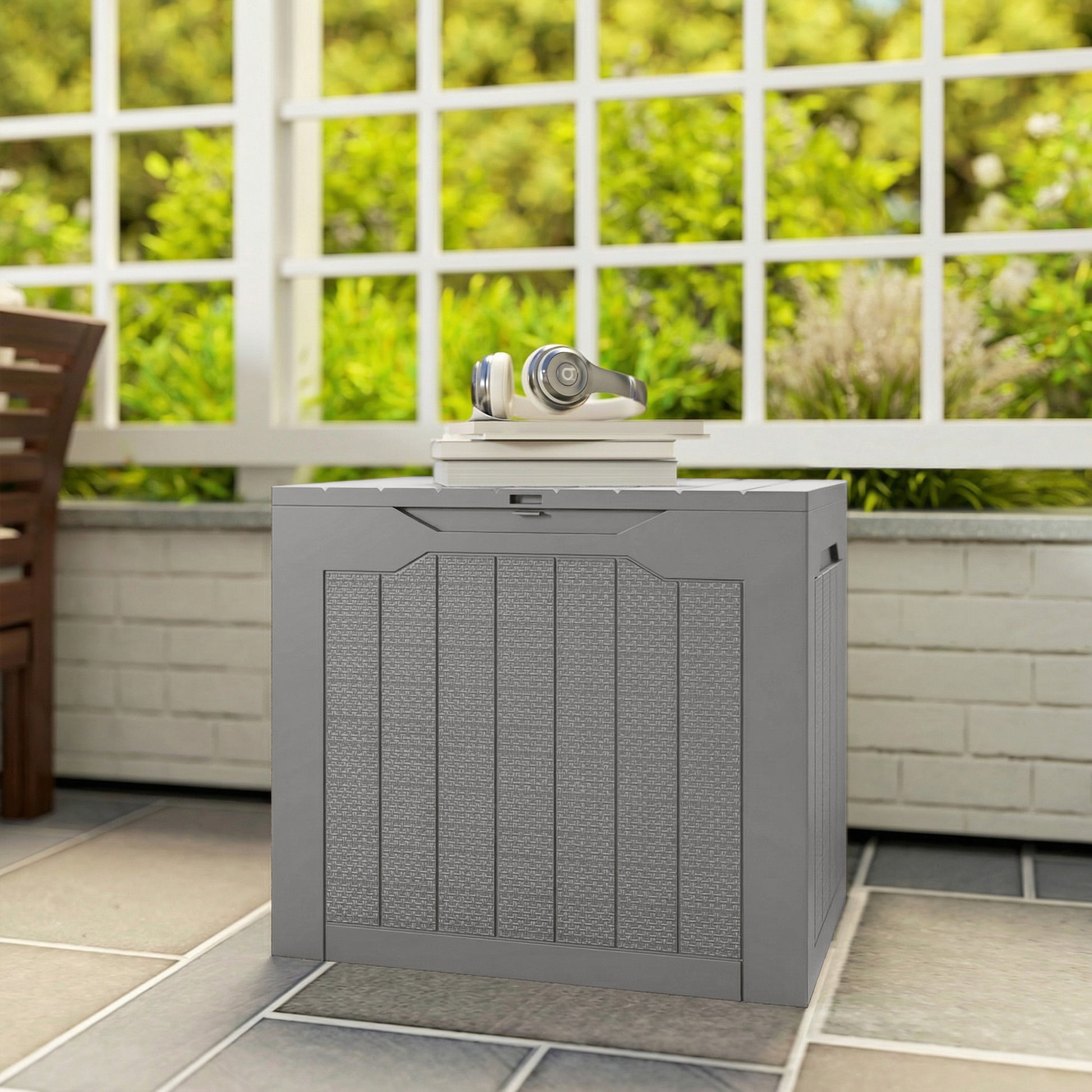 Outsunny - 73L Plastic Garden Storage Box, Khaki
