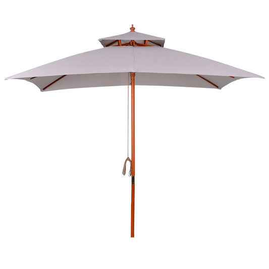 Outsunny 3 x 3m Garden Parasol with Double-Tier Canopy, Large UV Resistant Patio Umbrella for Sun Shade, Garden Dining & Outdoor Seating, Grey