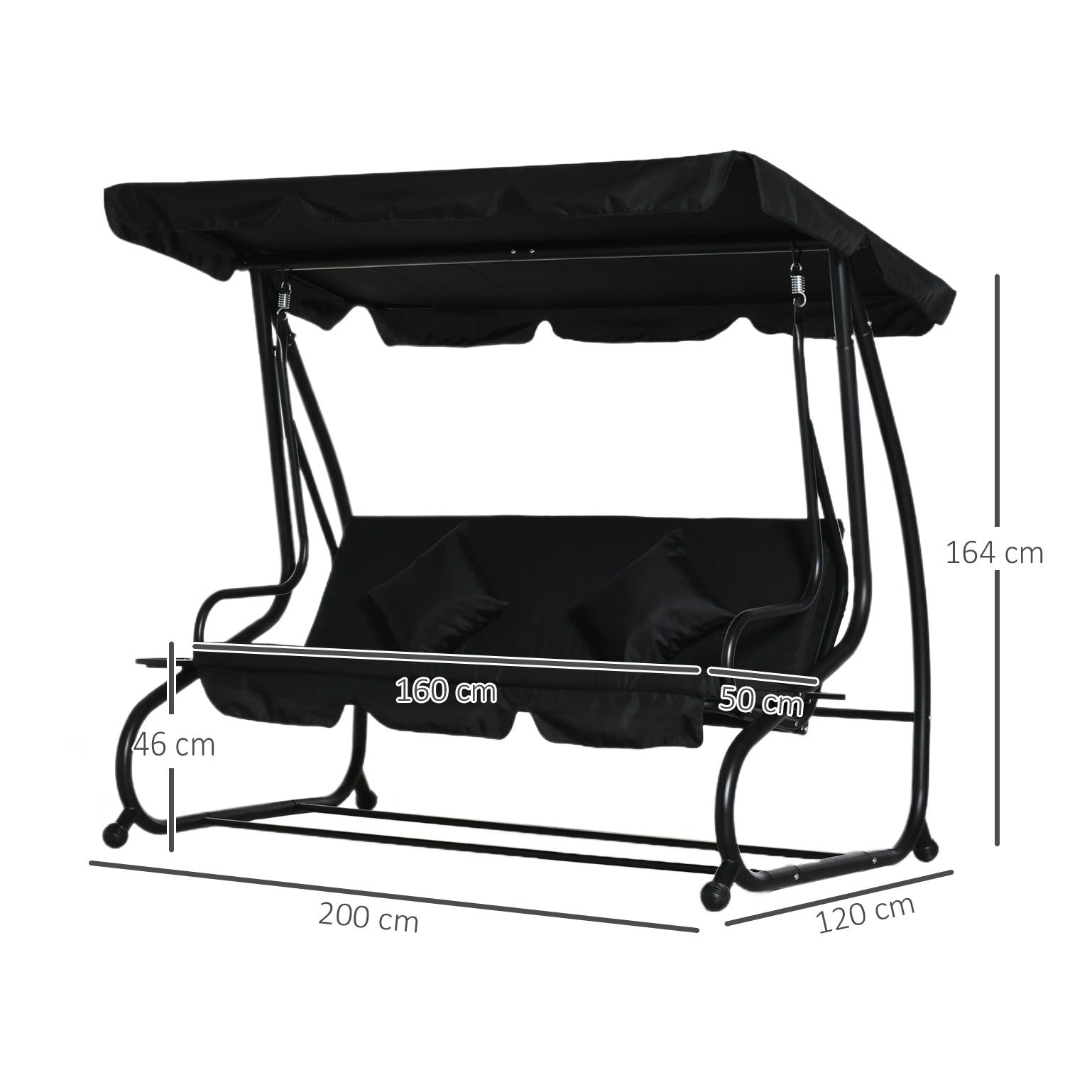 Outsunny Three-Person garden Swing Chair, with Adjustable Canopy - Black