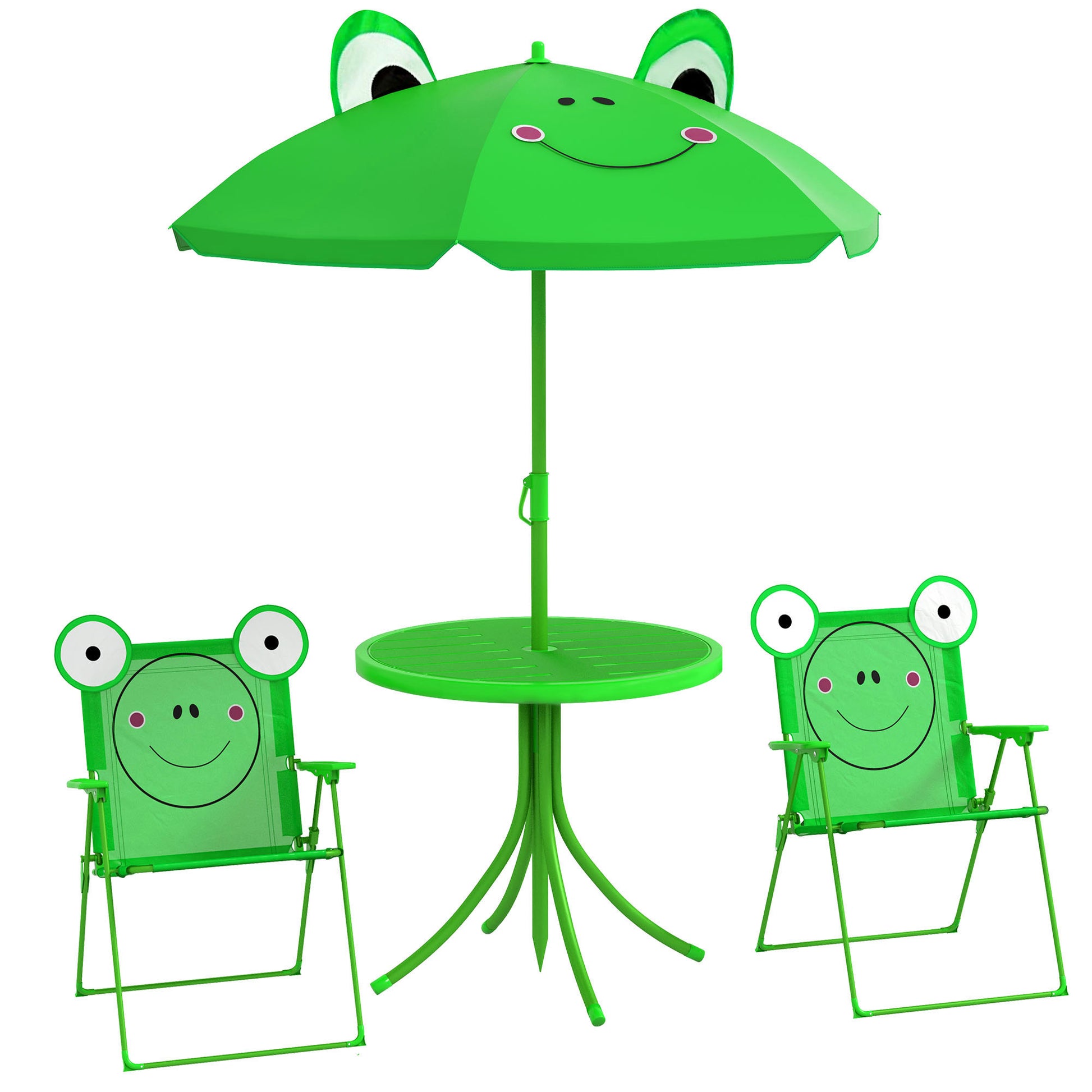Outsunny Kids Folding Picnic Table Chair Set w/ Parasol, Green