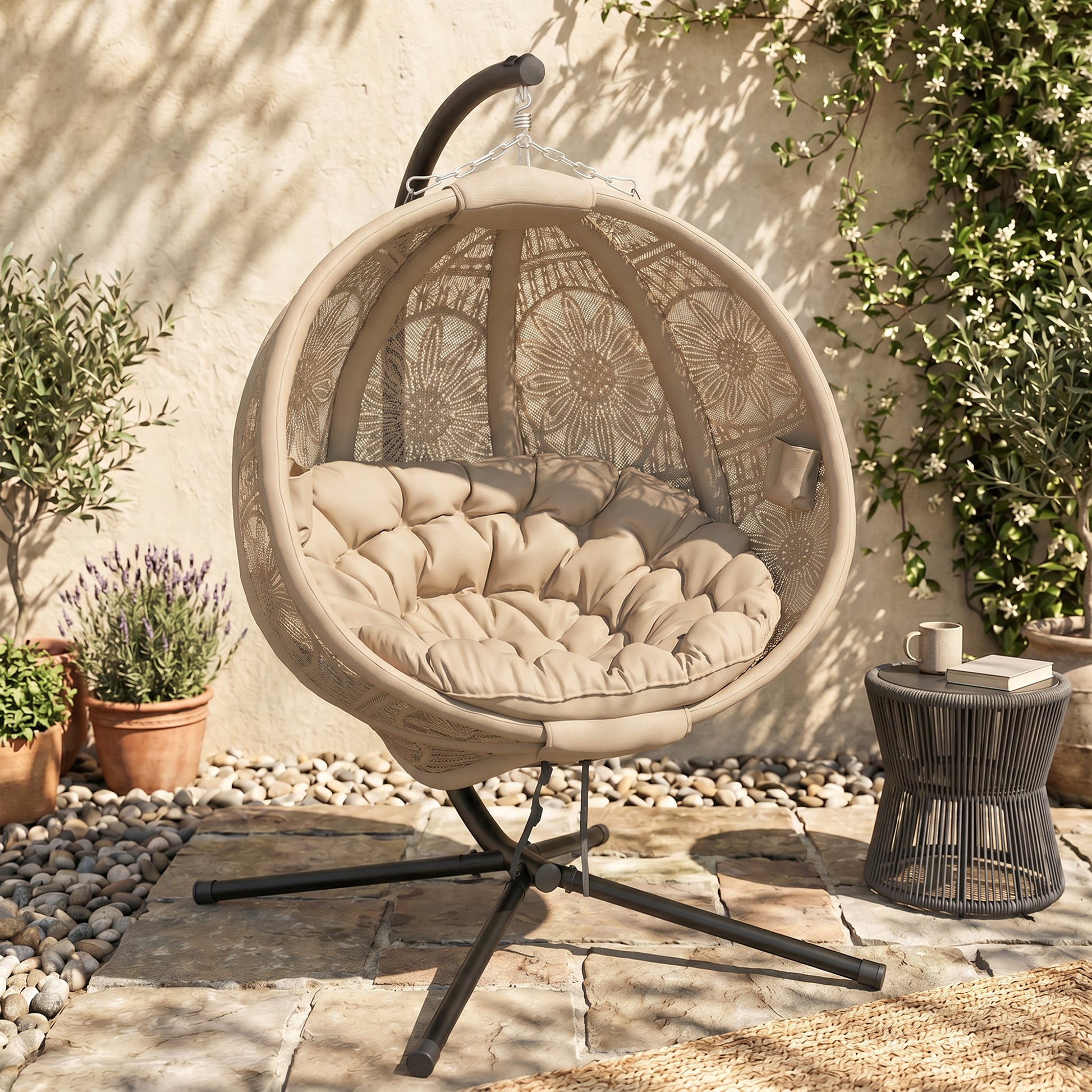 Sorrento Round Egg Basket Chair, with Steel Stand, Sand