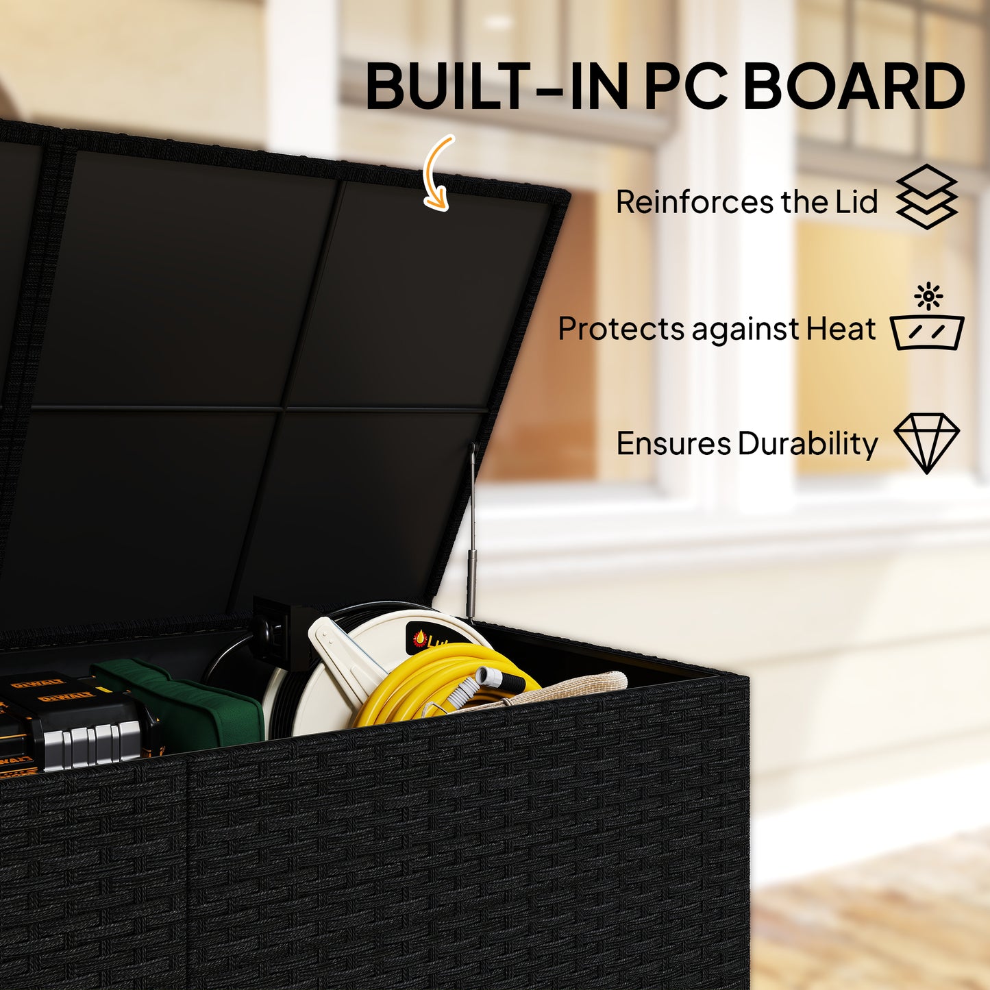 Outsunny - 650L Rattan Garden Storage Box, with Wheels, Black