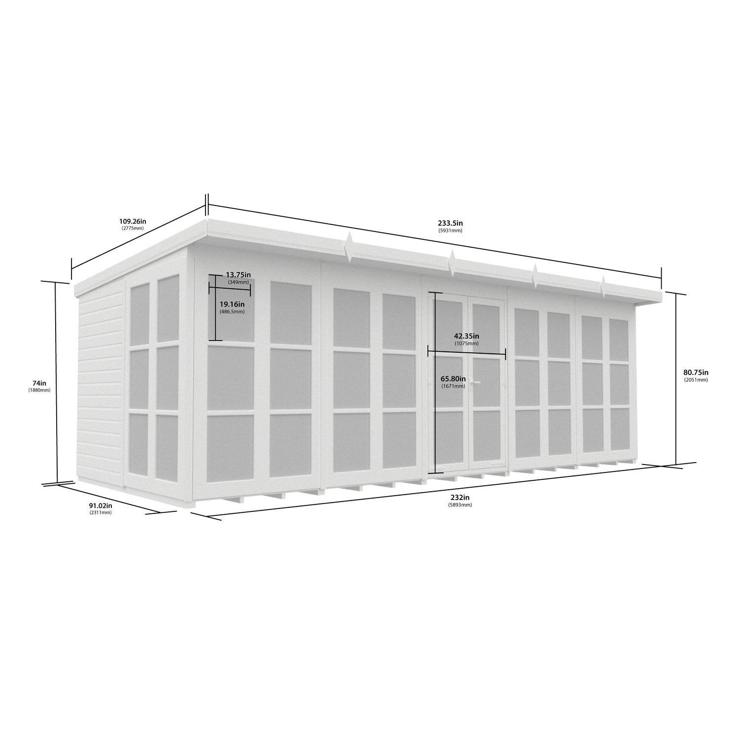 20 x 8 Georgian Window Pent Summer House - view 3