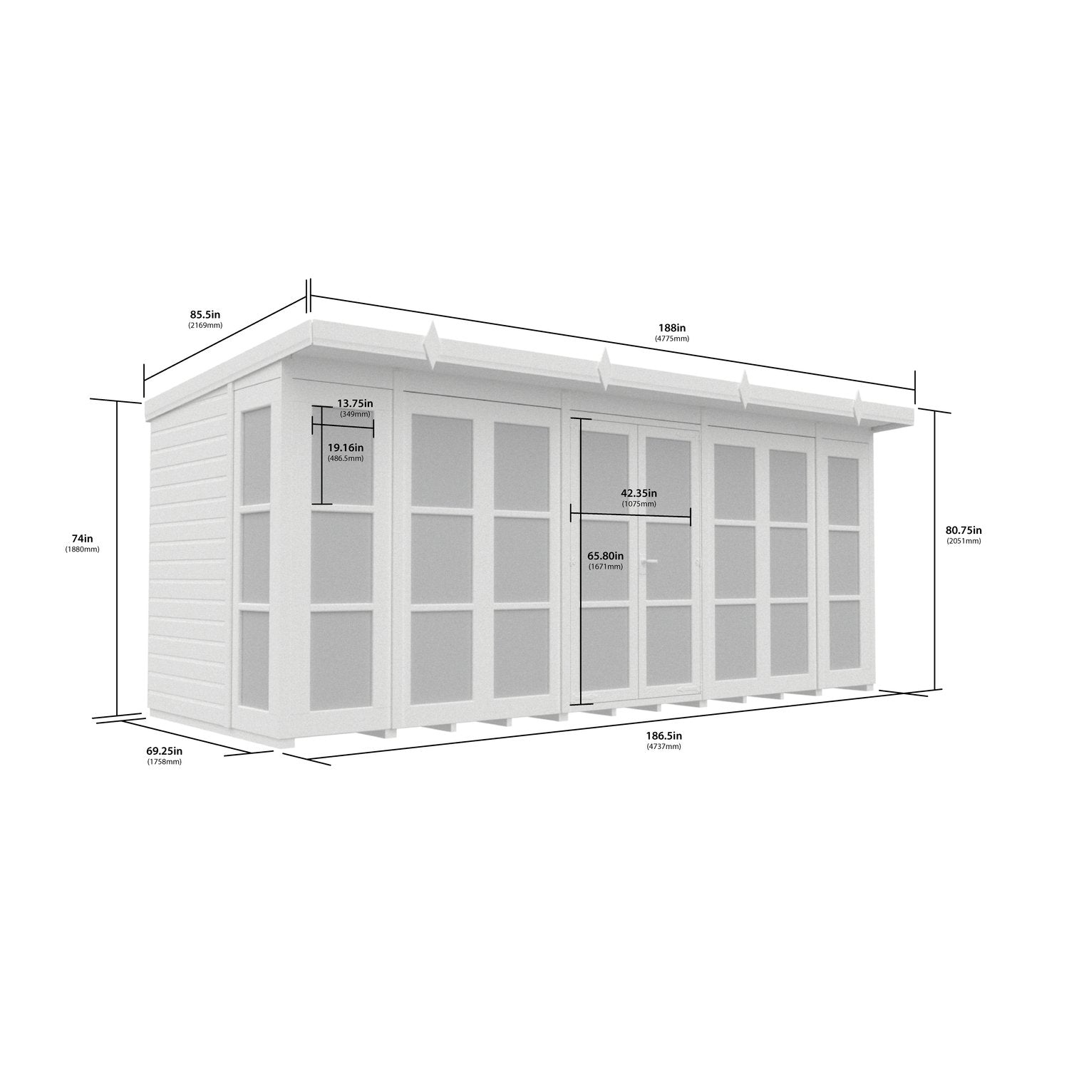 16 x 6 Georgian Window Pent Summer House - view 2