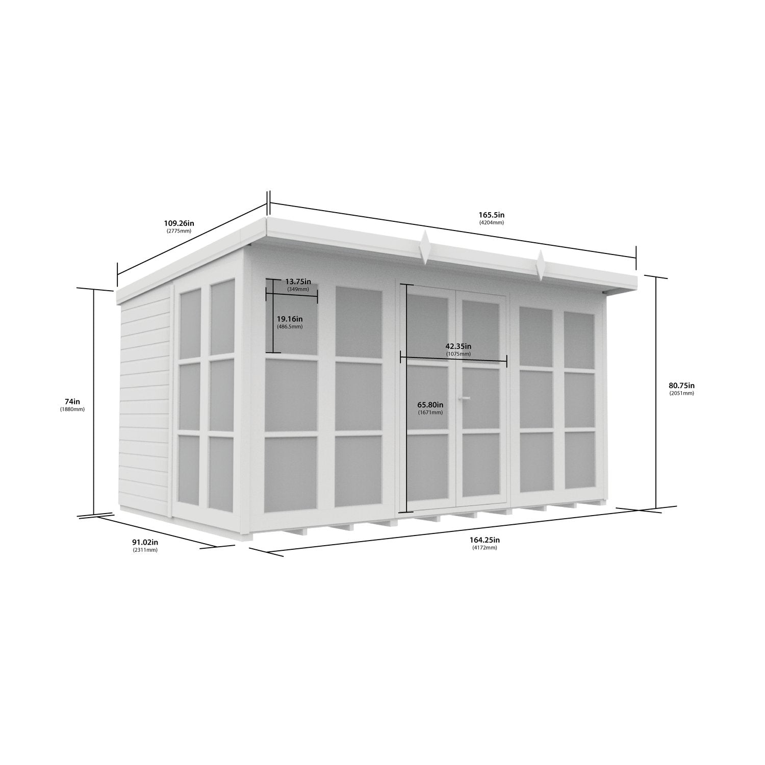 12 x 8 Georgian Window Pent Summer House - view 3