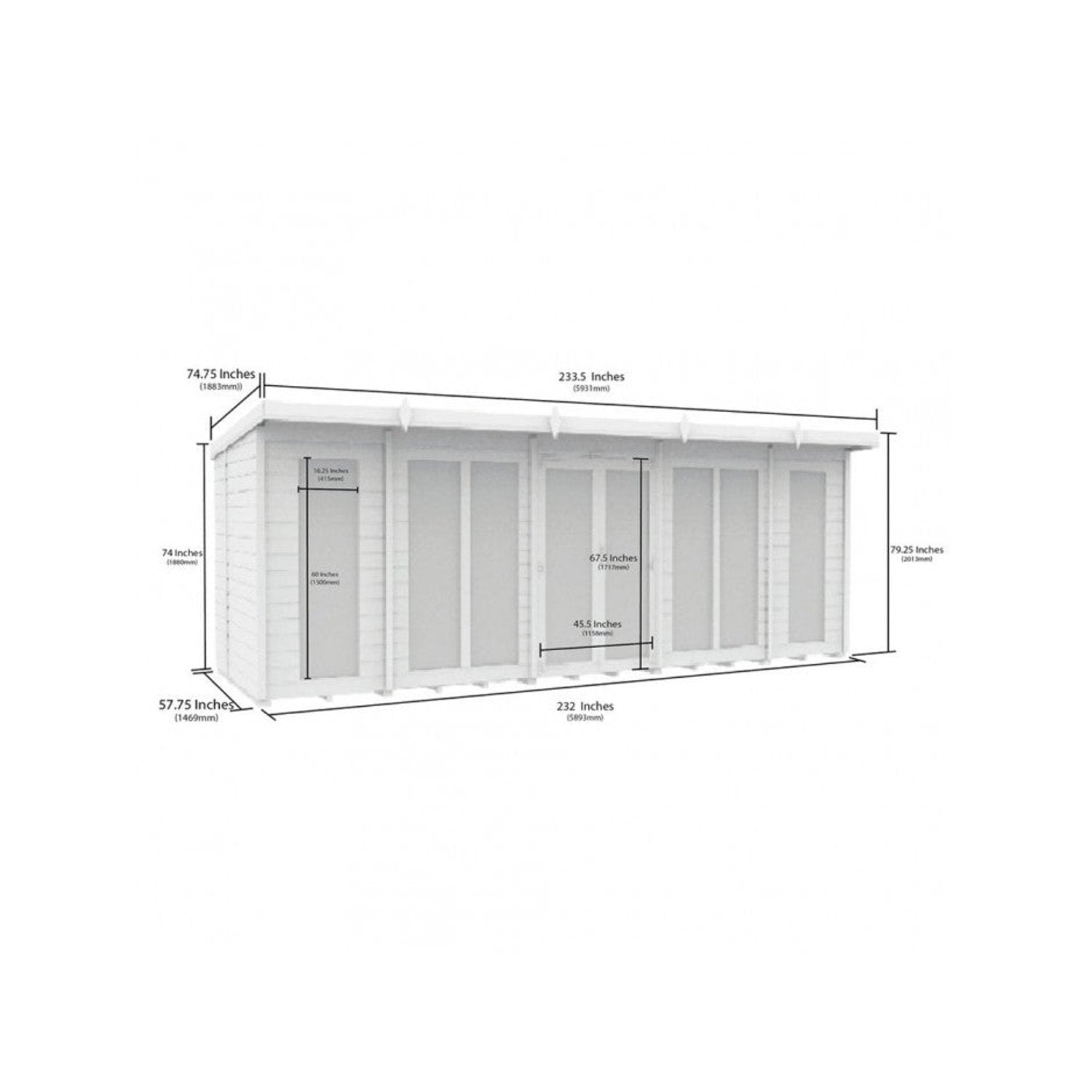20 x 5 Pent Summer House (Full Height Window) - view 6