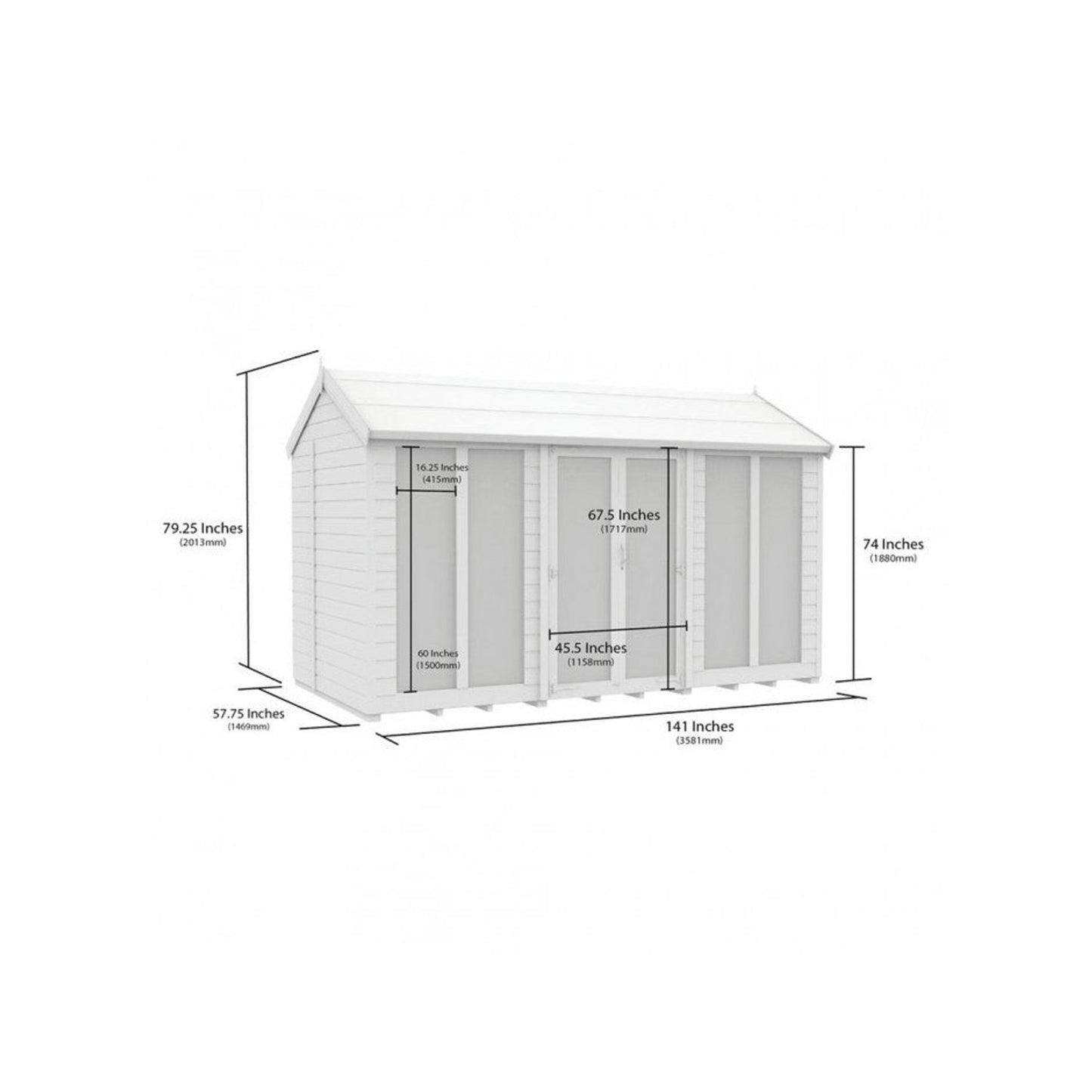12 x 5 Apex Summer House (Full Height Window) - view 4