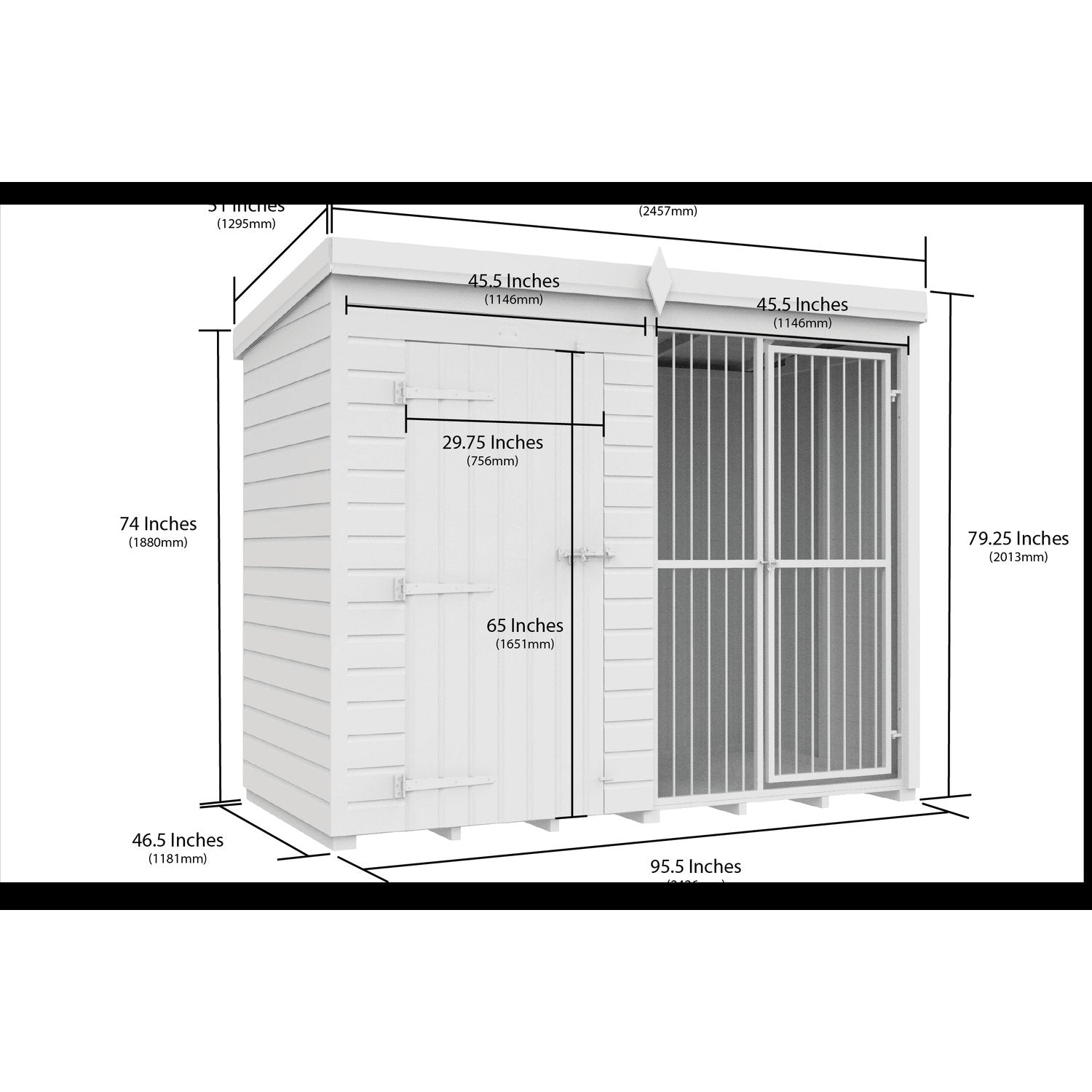 8 x 4 Dog Kennel And Run (Full Height With Bars) - view 3
