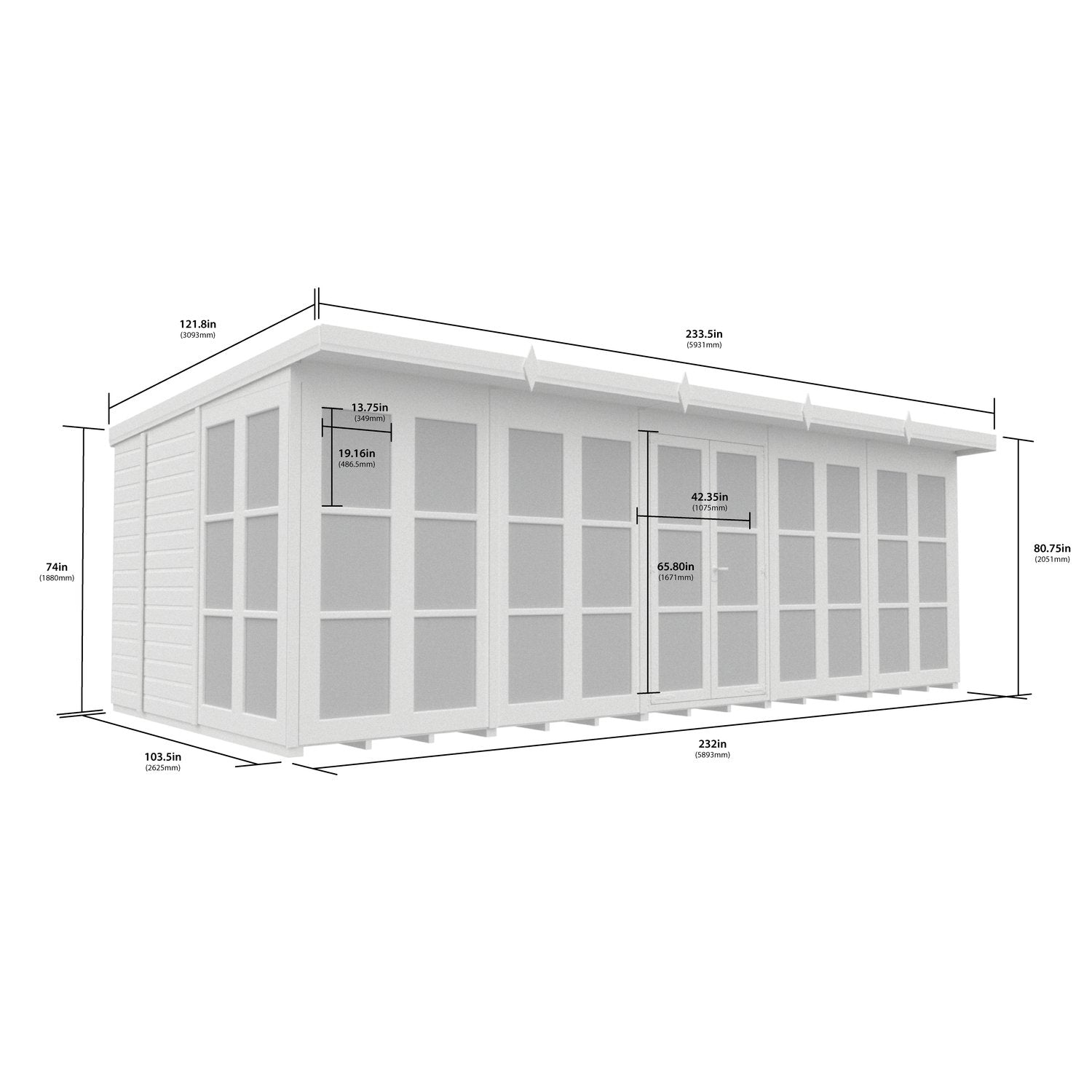 20 x 9 Georgian Window Pent Summer House - view 6