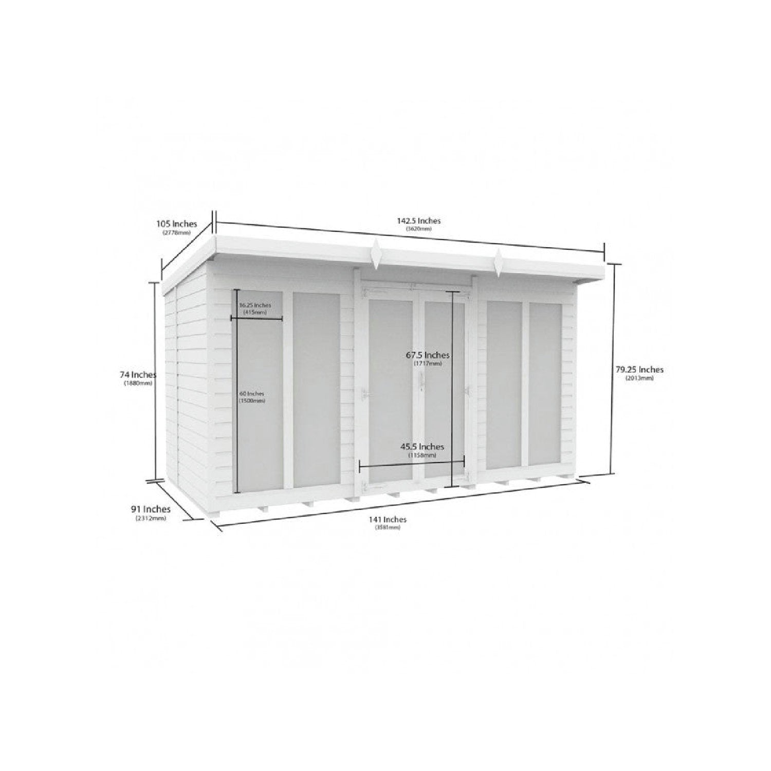 12 x 8 Pent Summer House (Full Height Window) - view 6