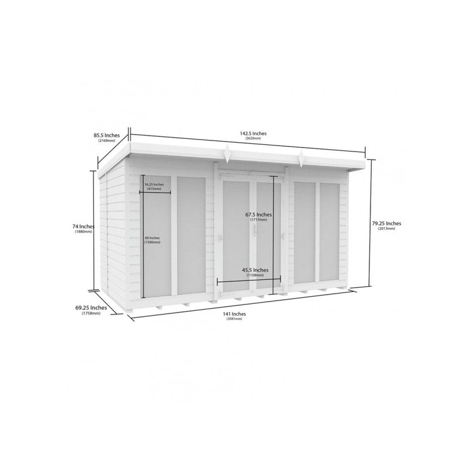 12 x 6 Pent Summer House (Full Height Window) - view 4