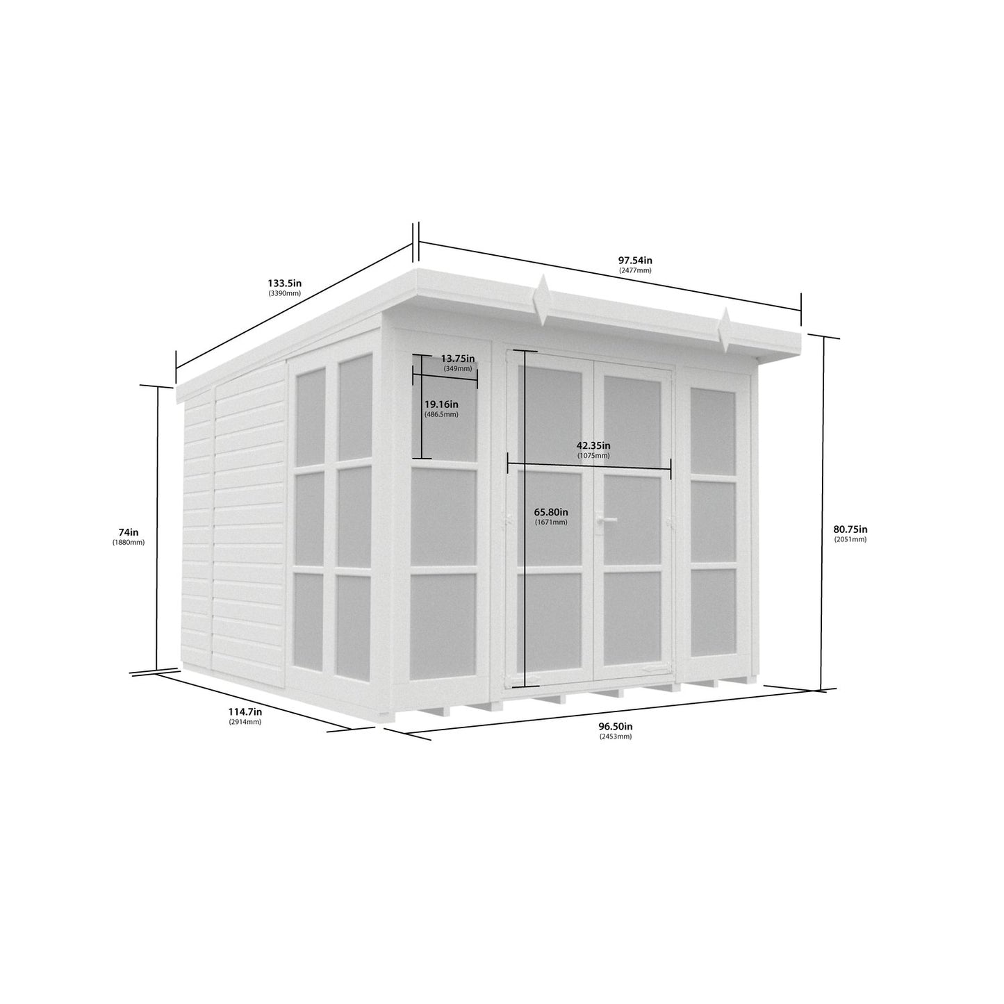 8 x 10 Georgian Window Pent Summer House - view 3