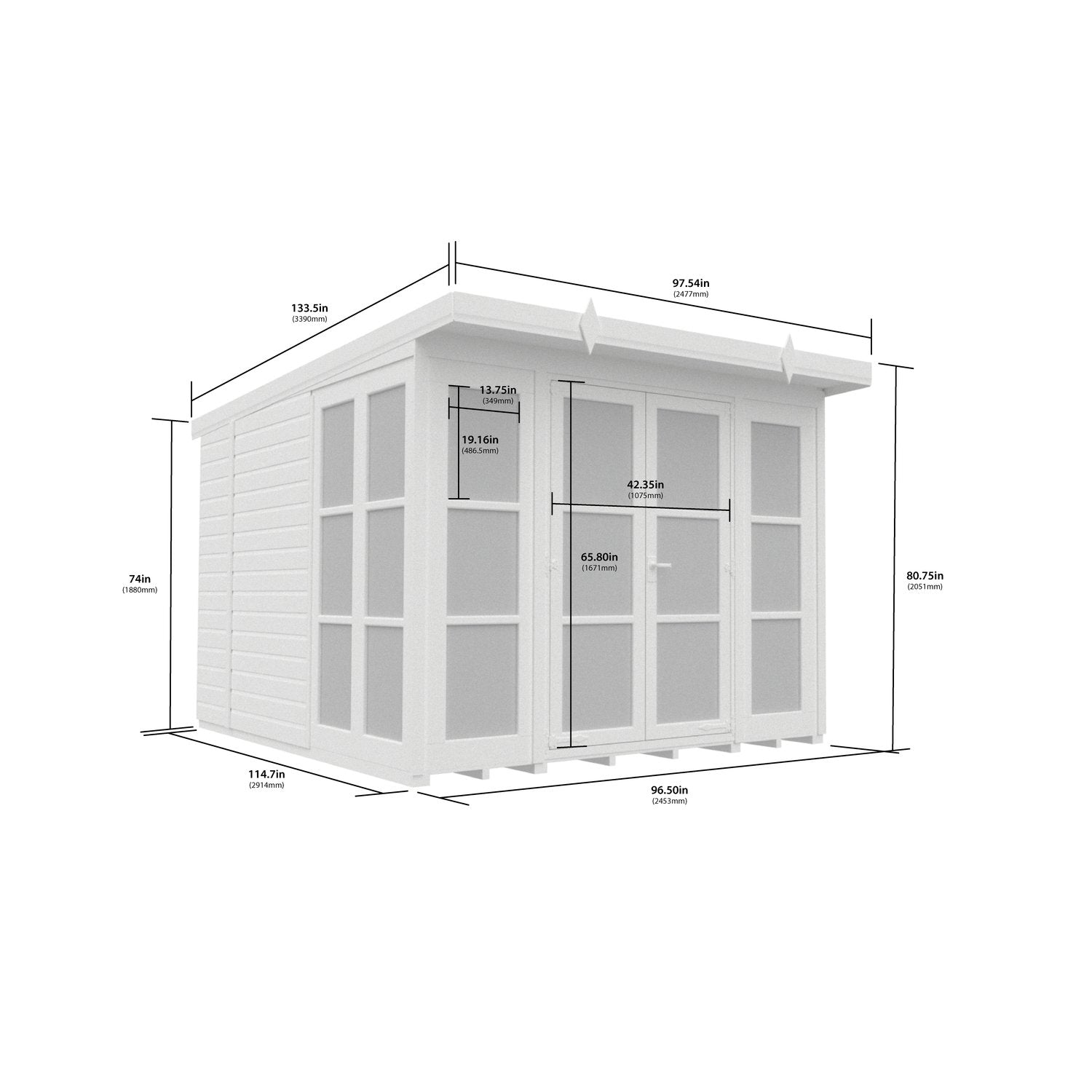 8 x 10 Georgian Window Pent Summer House - view 3