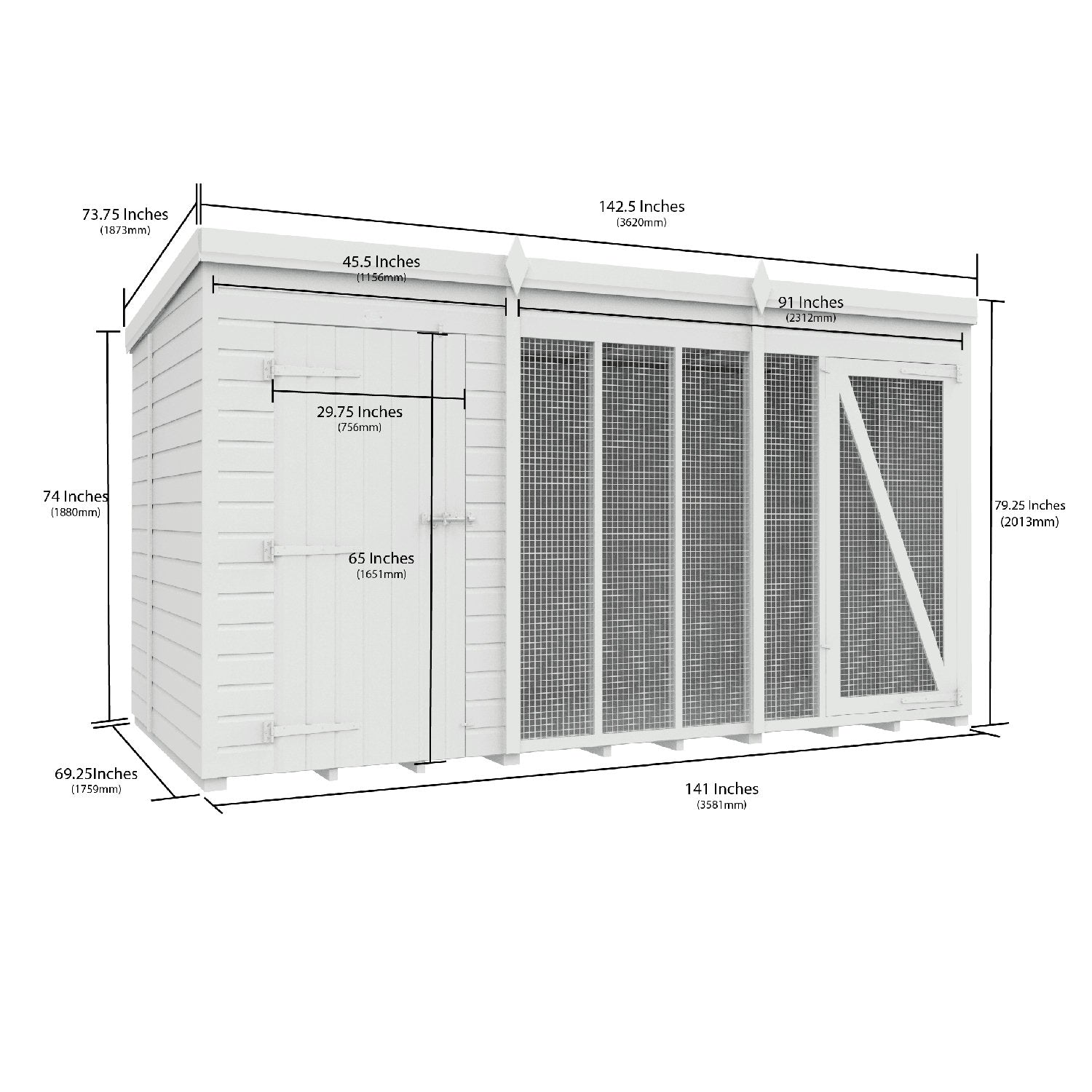 12 x 6 Dog Kennel And Run (Full Height) - view 2