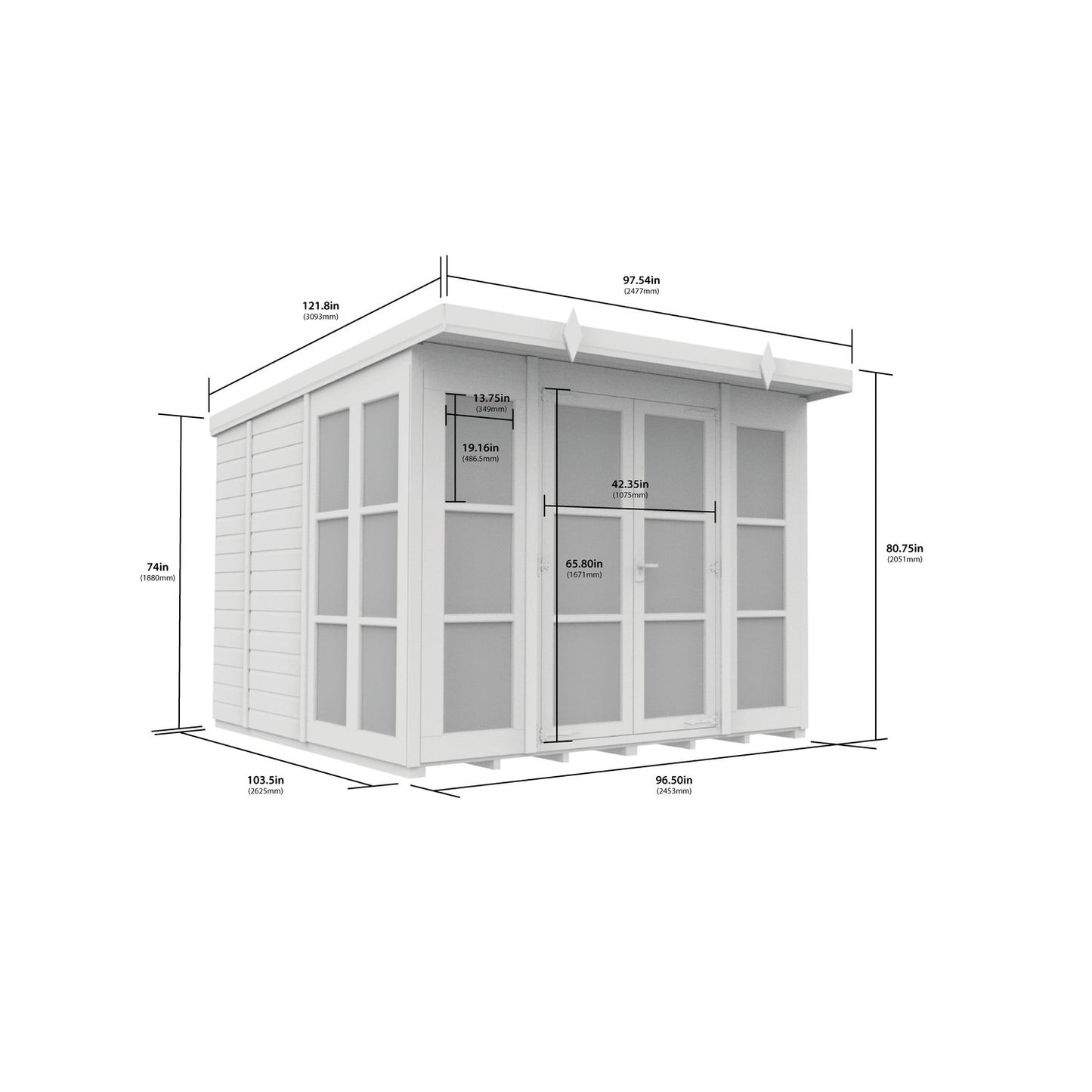 8 x 9 Georgian Window Pent Summer House - view 2