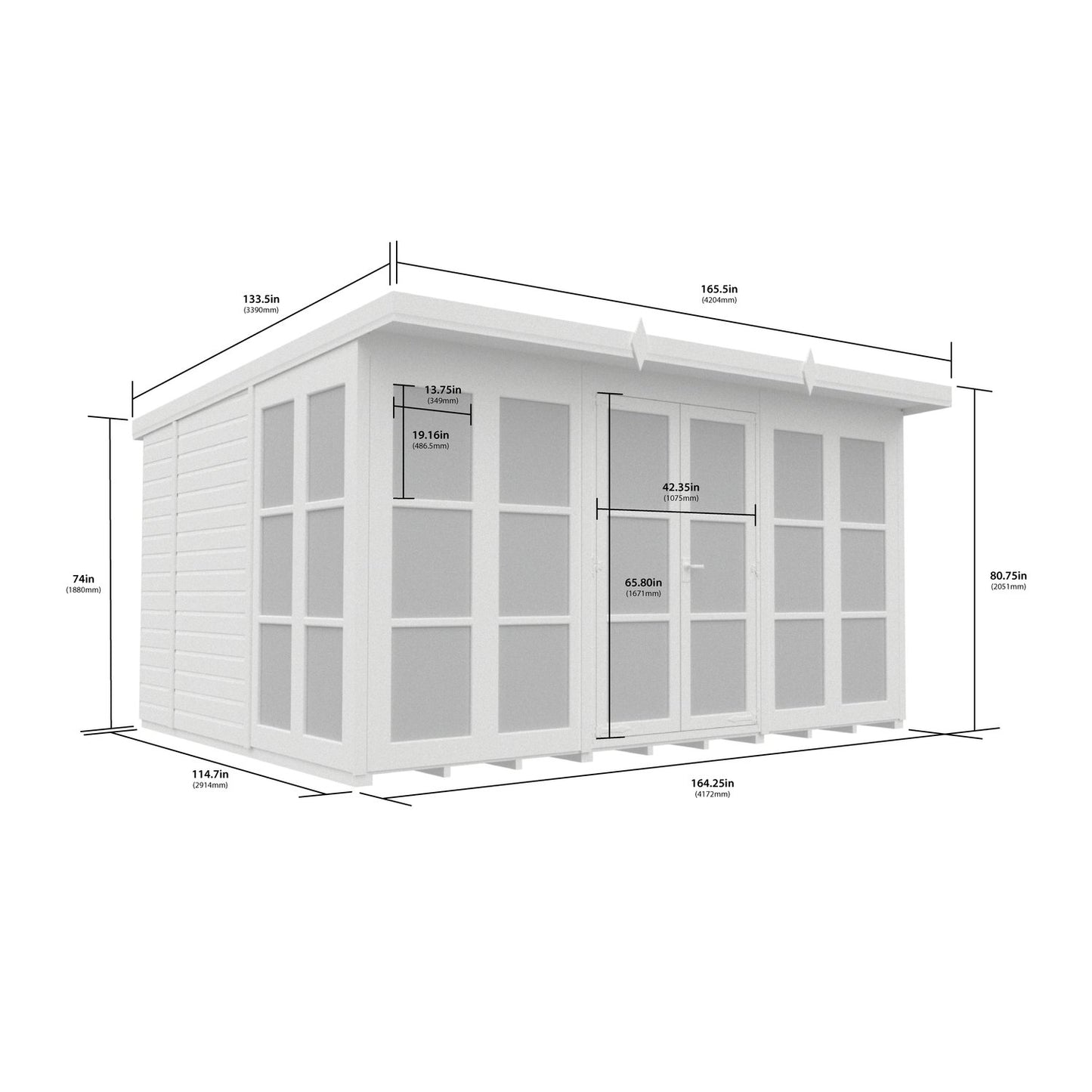12 x 10 Georgian Window Pent Summer House - view 3