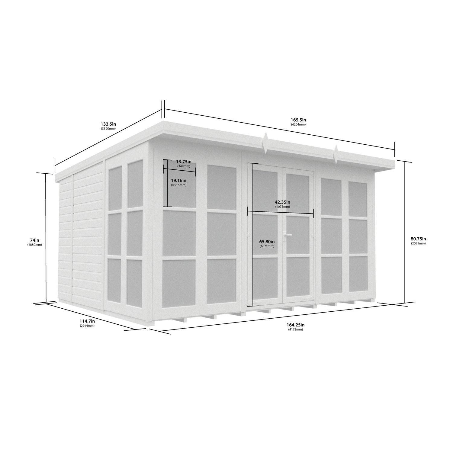 12 x 10 Georgian Window Pent Summer House - view 3