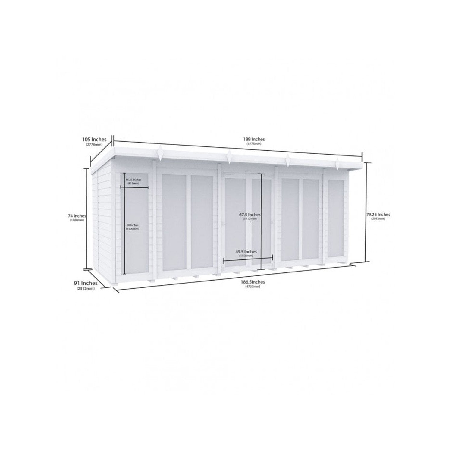 16 x 8 Pent Summer House (Full Height Window) - view 3