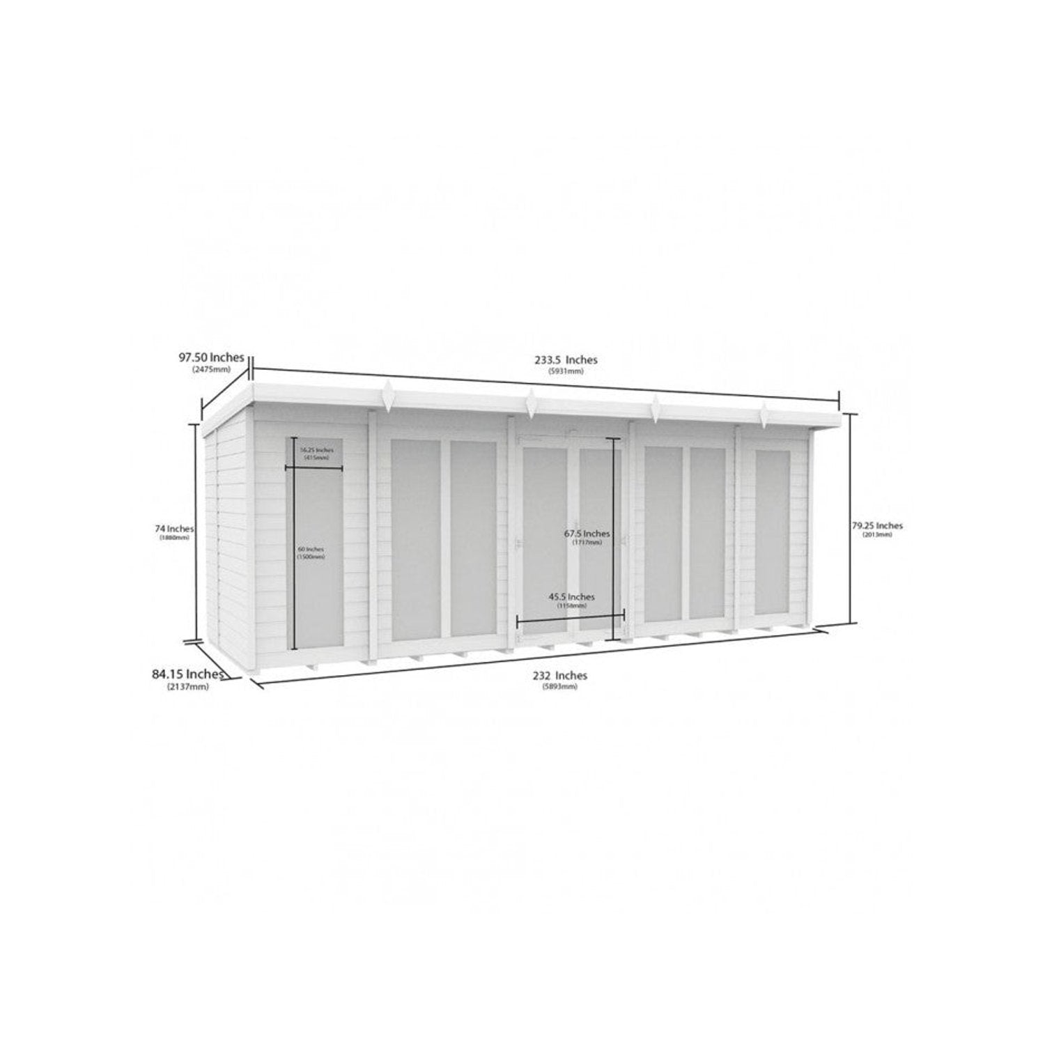 20 x 7 Pent Summer House (Full Height Window) - view 3
