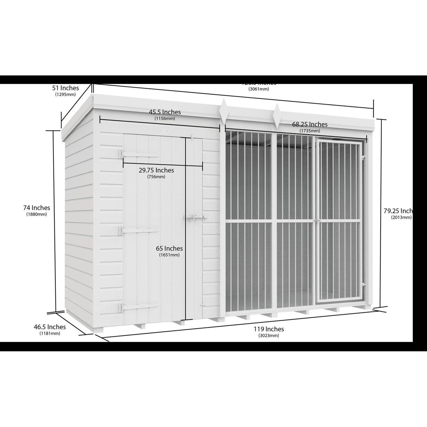10 x 4 Dog Kennel And Run (Full Height With Bars) - view 3
