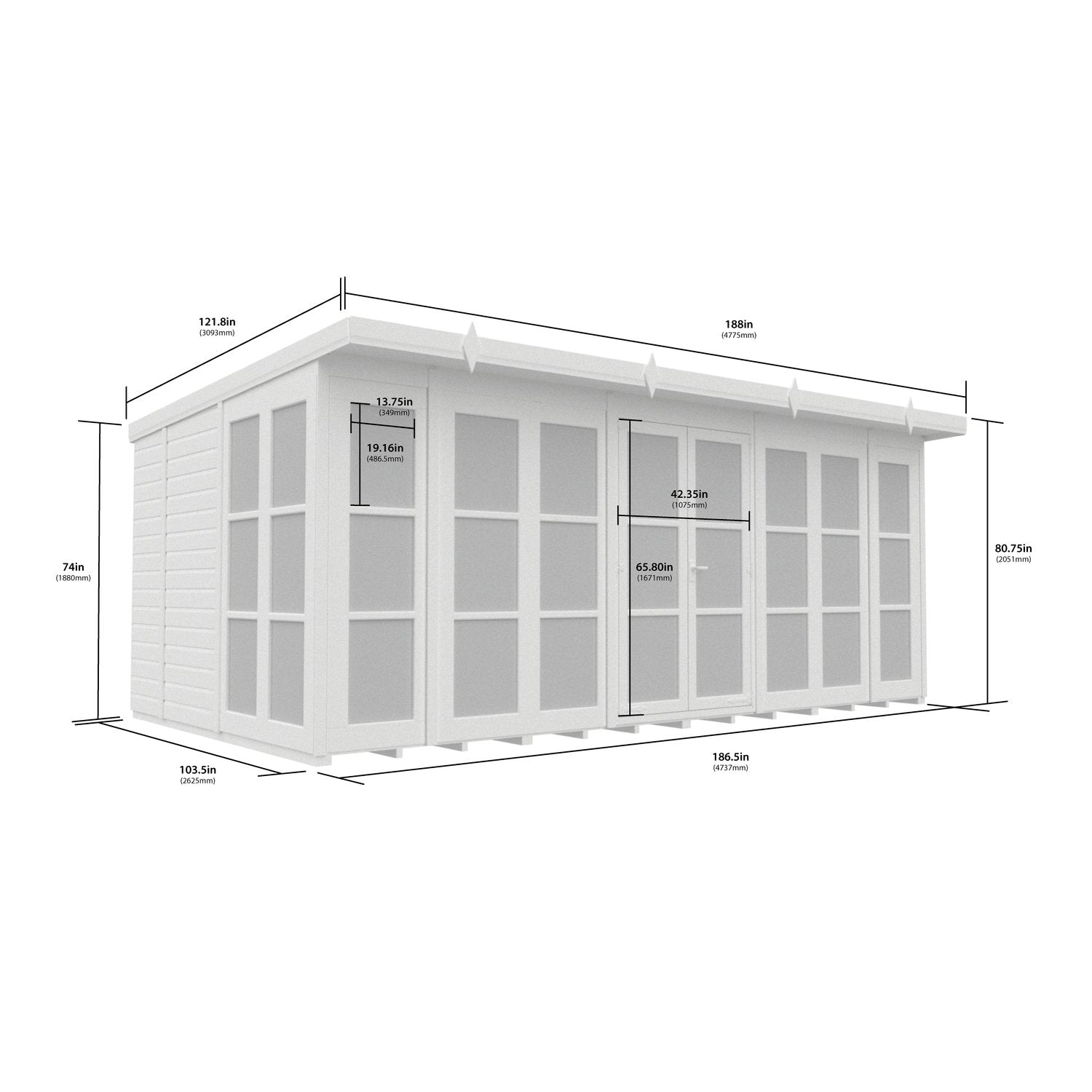 16 x 9 Georgian Window Pent Summer House - view 2