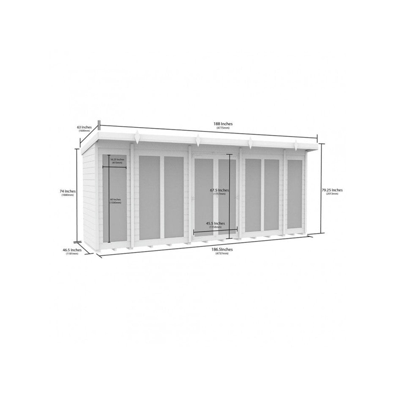 16 x 4 Pent Summer House (Full Height Window) - view 4
