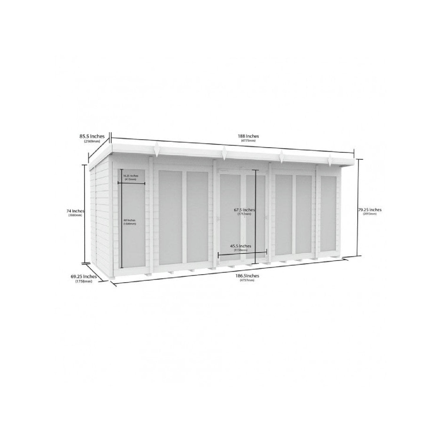 16 x 6 Pent Summer House (Full Height Window) - view 2