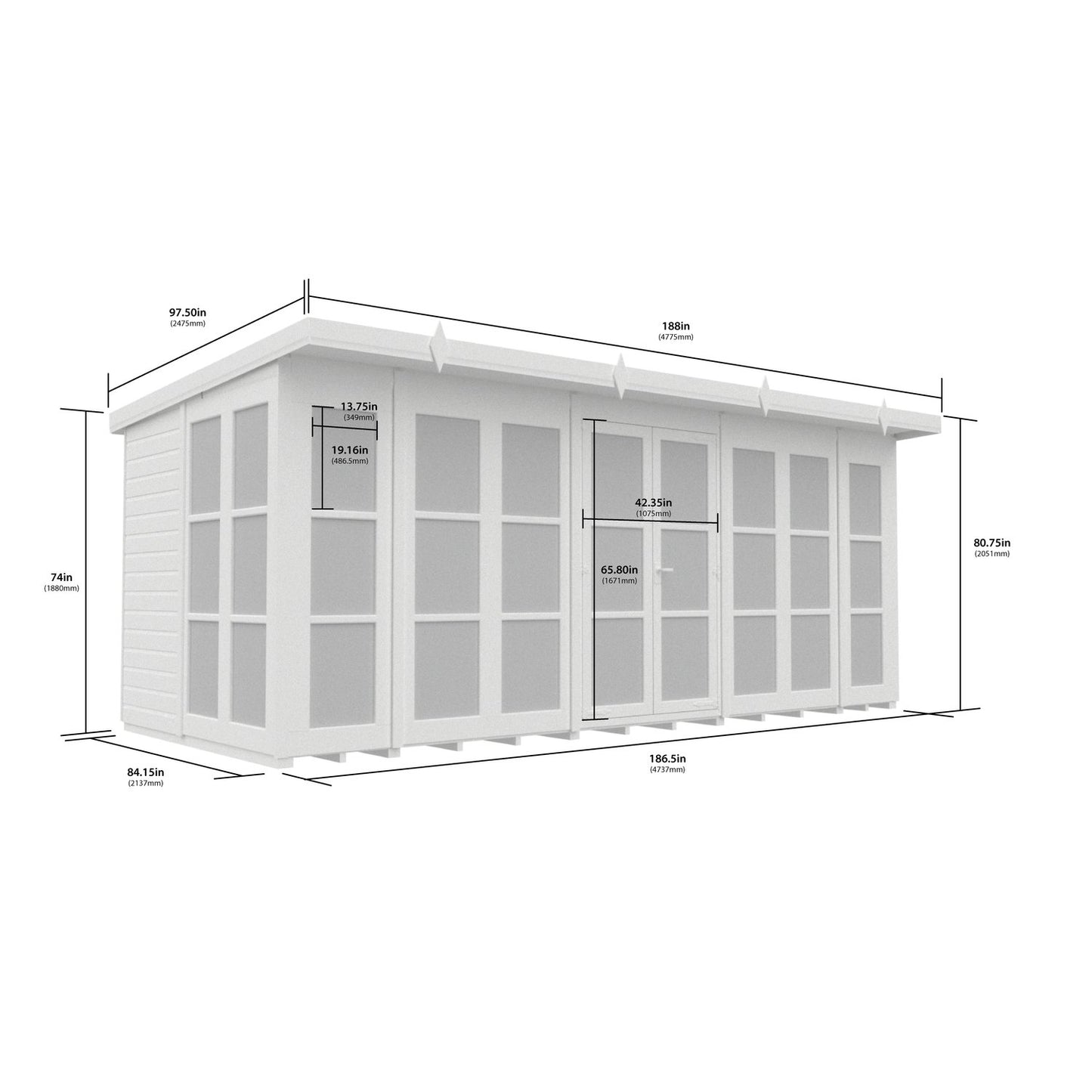16 x 7 Georgian Window Pent Summer House - view 5