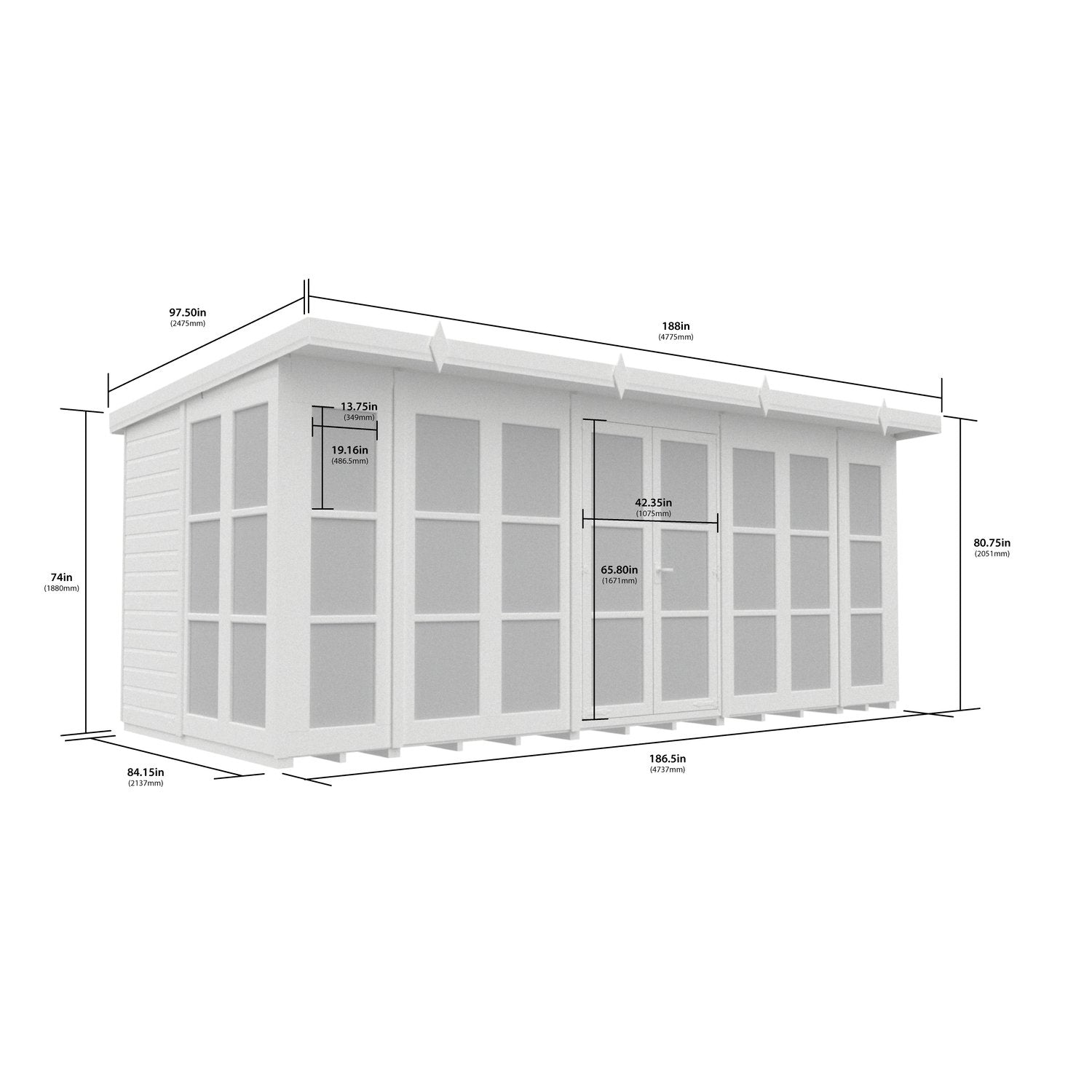 16 x 7 Georgian Window Pent Summer House - view 5