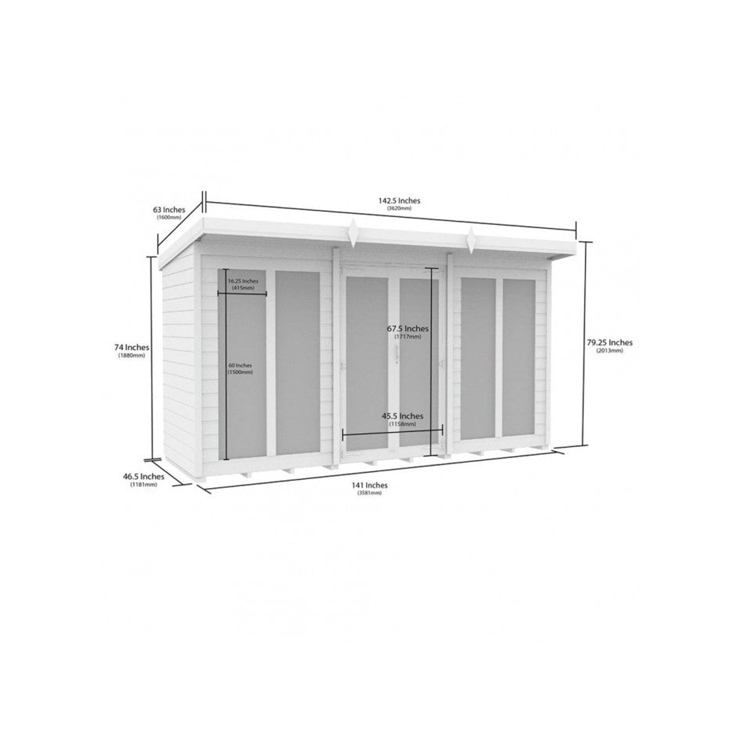12 x 4 Pent Summer House (Full Height Window) - view 4