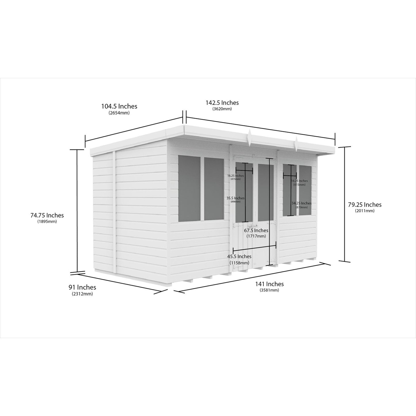 12 x 8 Pent Summer House - view 3