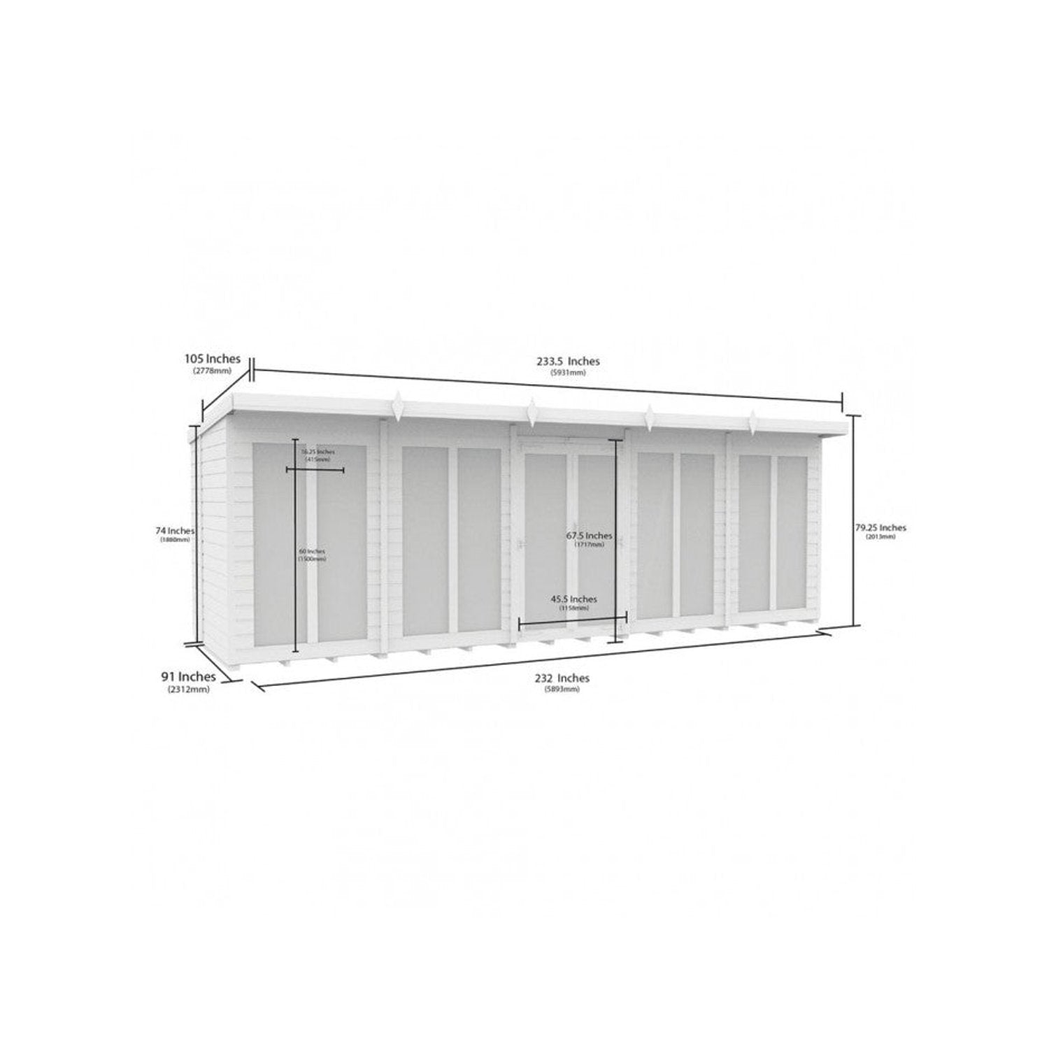 20 x 8 Pent Summer House (Full Height Window) - view 5