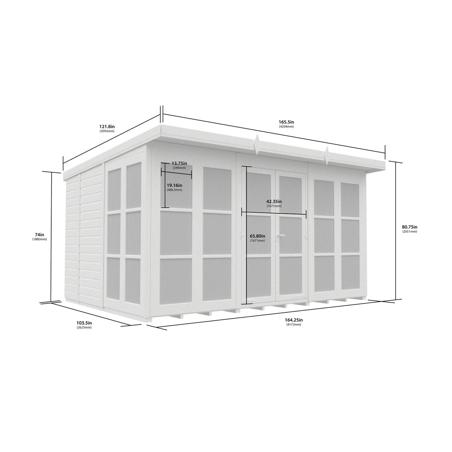 12 x 9 Georgian Window Pent Summer House - view 4