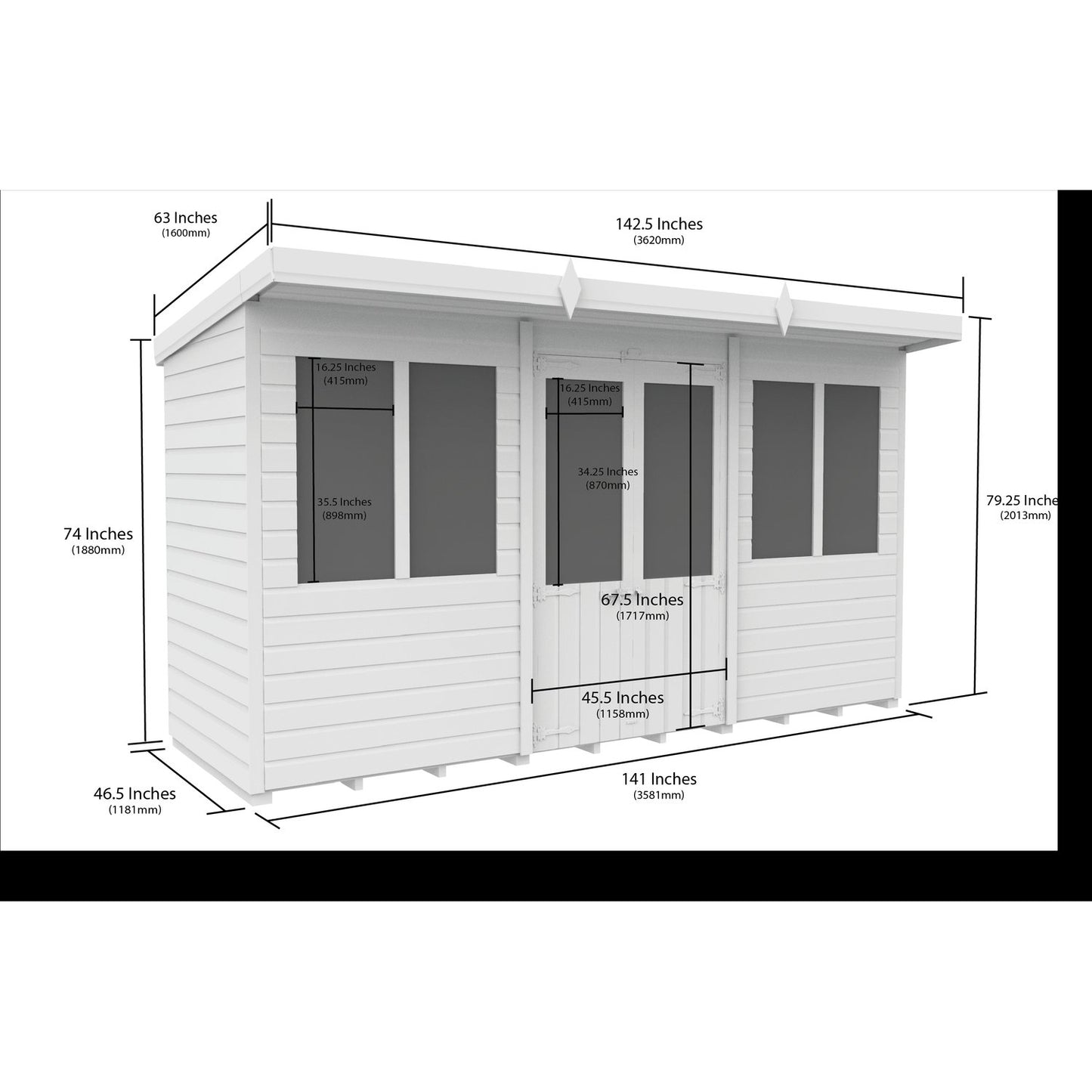 12 x 4 Pent Summer House - view 6