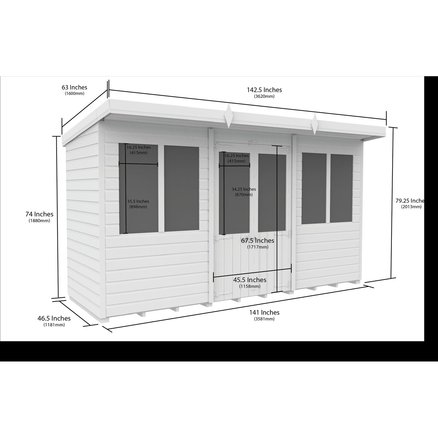 12 x 4 Pent Summer House - view 6