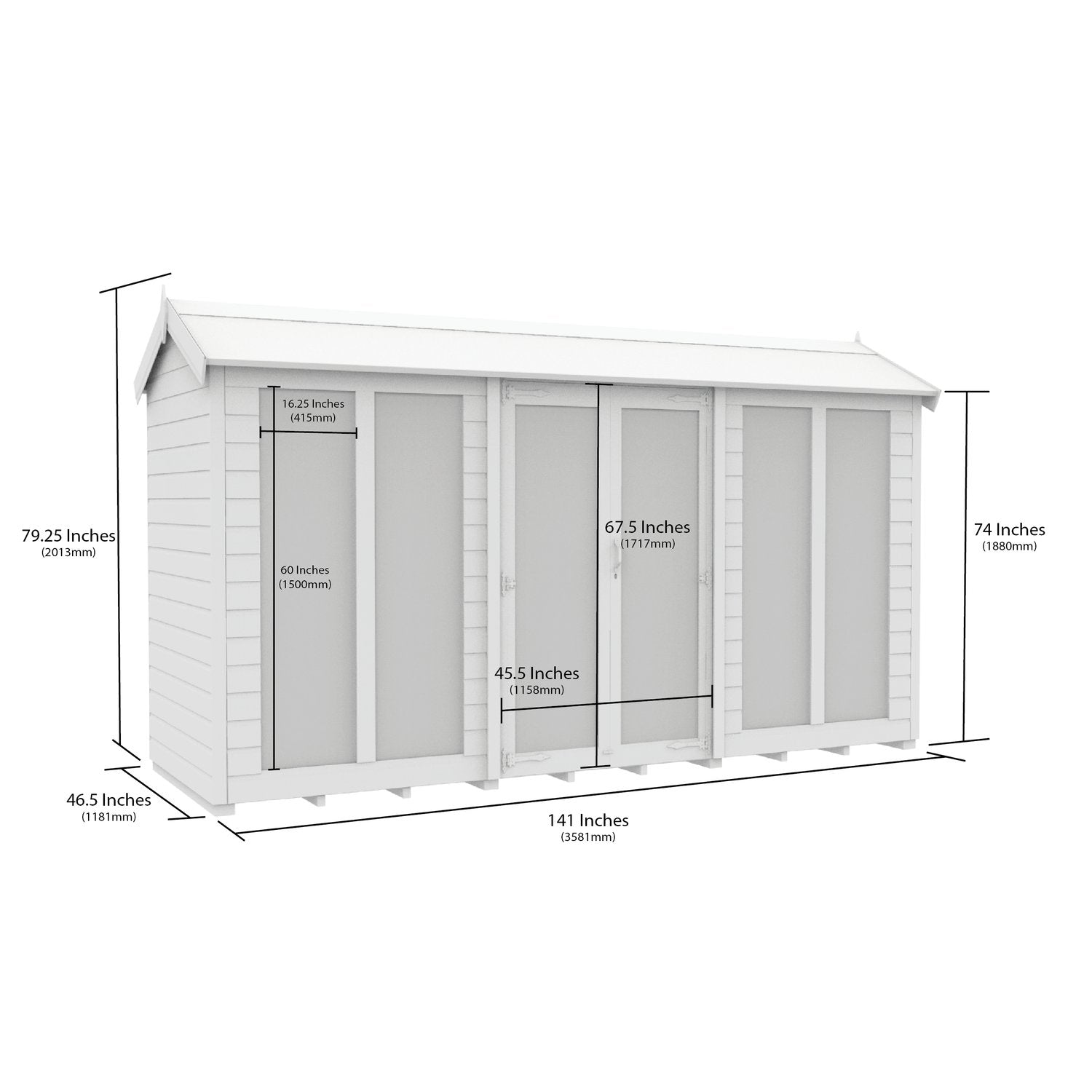 12 x 4 Apex Summer House (Full Height Window) - view 3